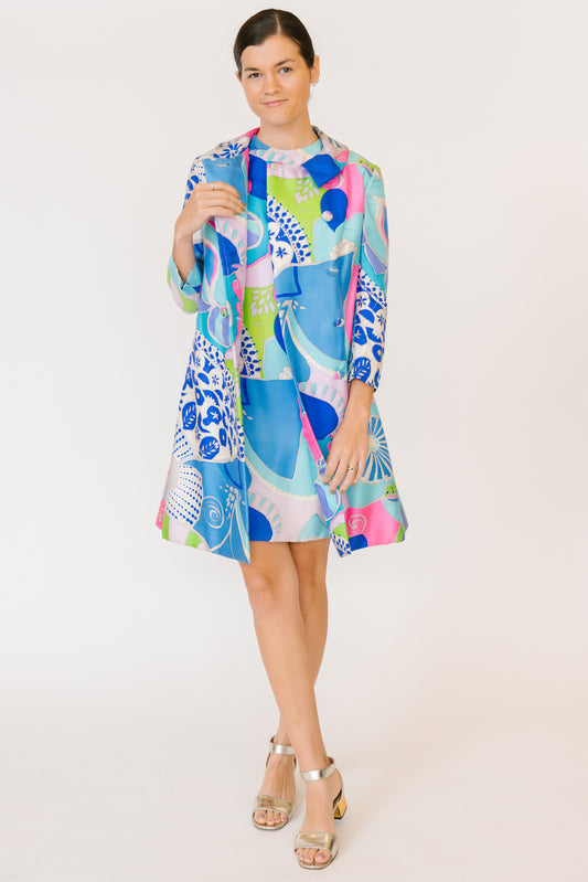 1970s Psychedelic Blue Paisley Silk Dress