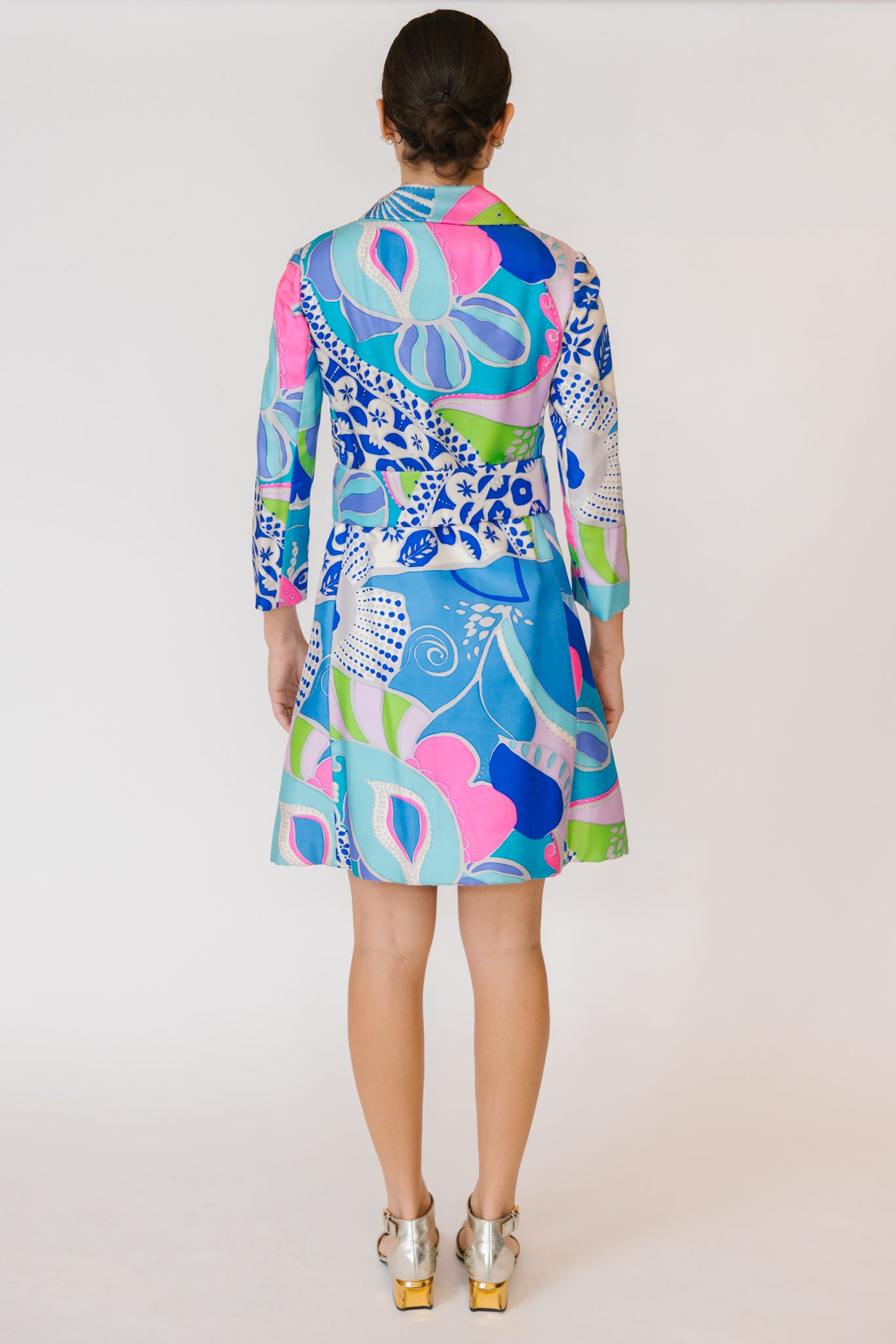 1970s Psychedelic Blue Paisley Silk Evening Coat