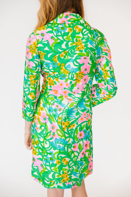 1960s Electric Green Floral Silk Cocktail Coat
