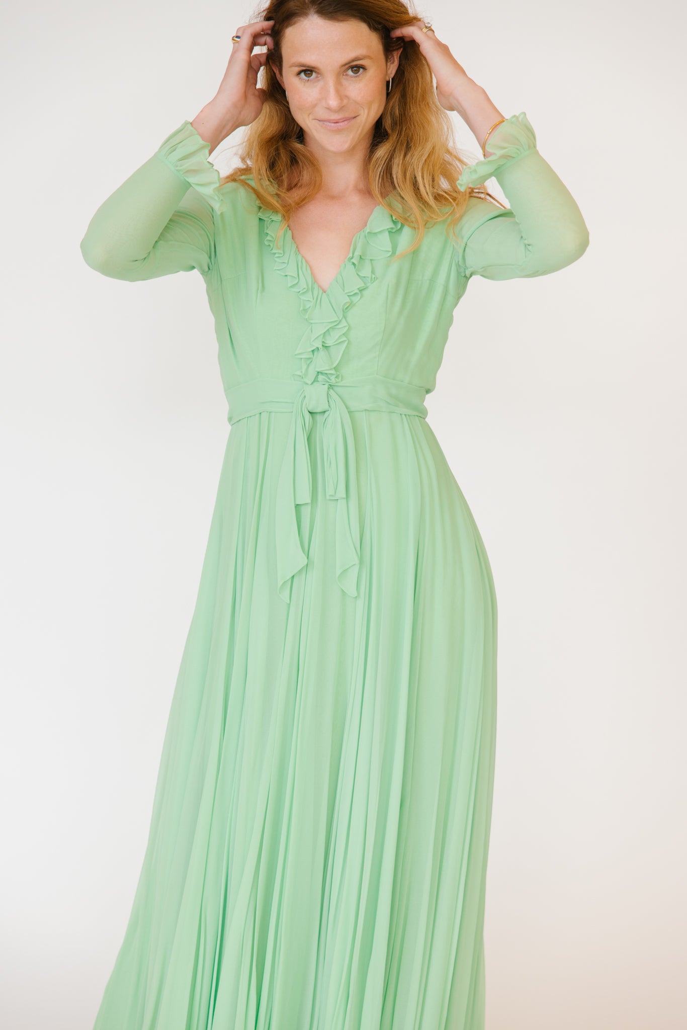 1970s Clifton Wilhite Seafoam Green Silk Gown