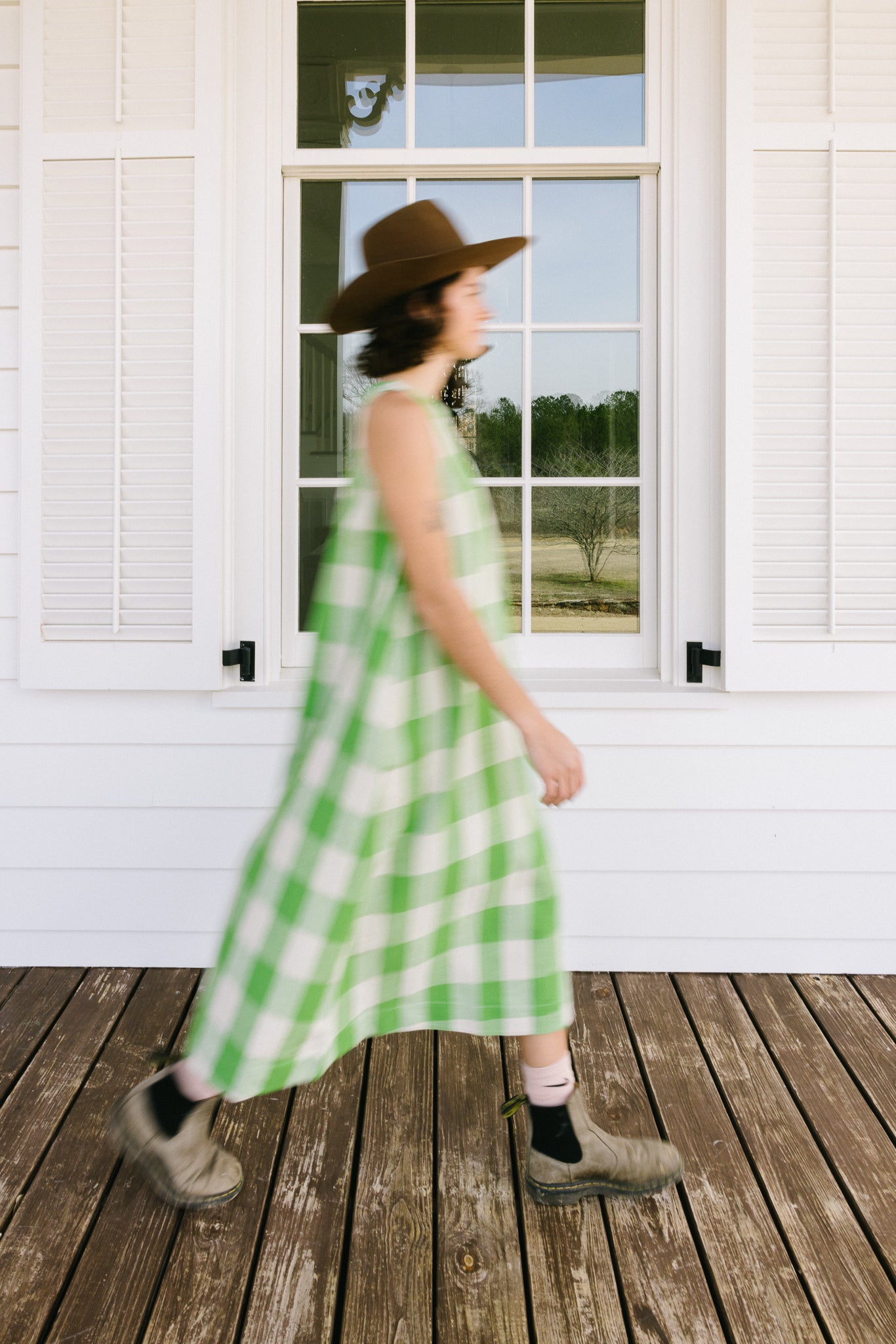 TOAST Gingham Cotton Linen Dress - Lawn Green/Pulp