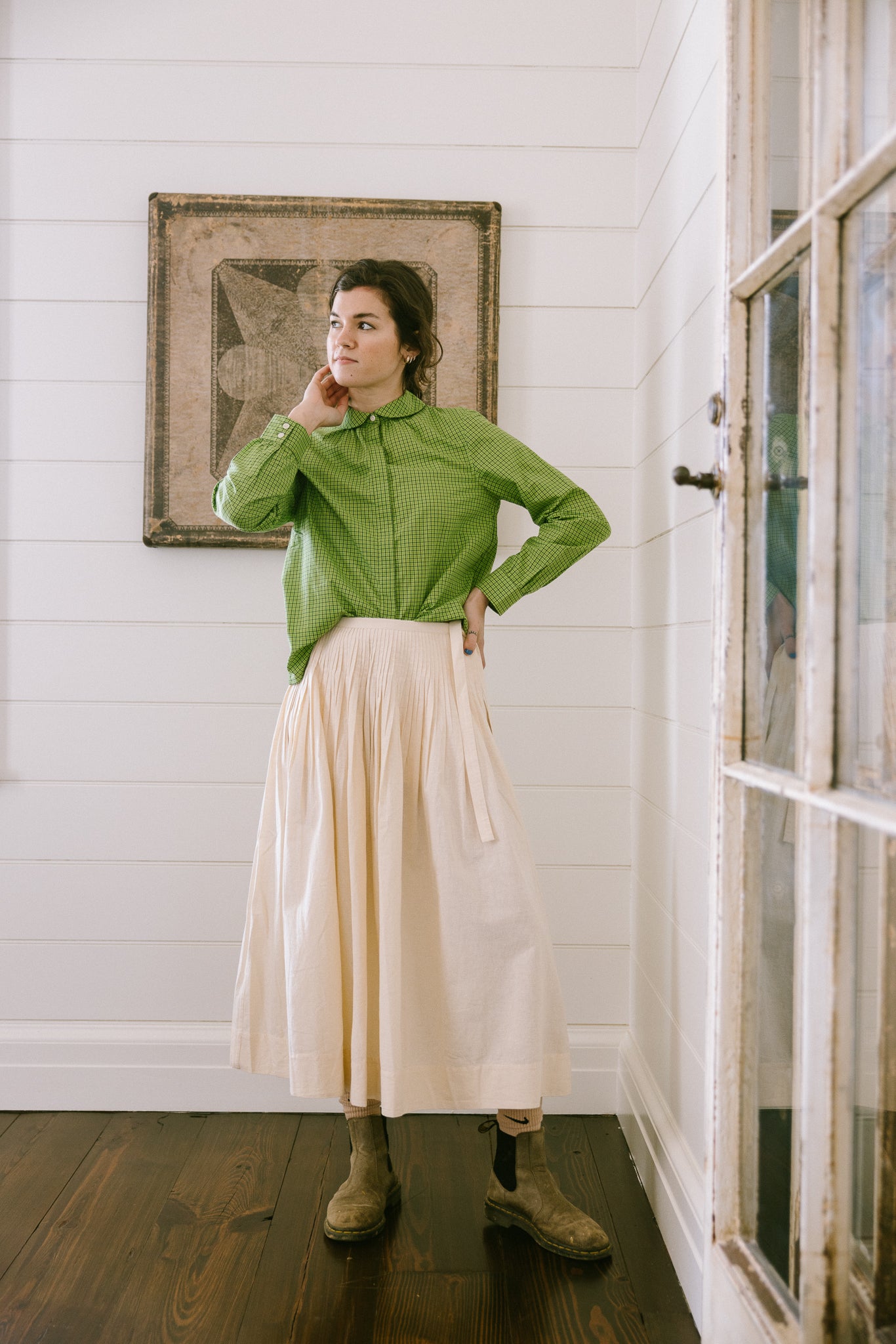 TOAST Pleated Cotton Linen Skirt - Ecru