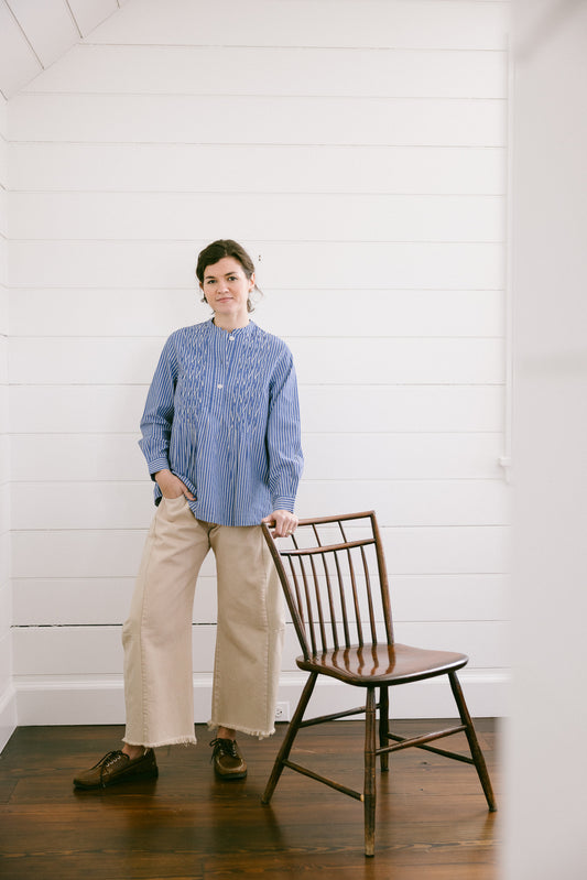 TOAST Dash Stripe Pintuck Shirt - Chambray Blue