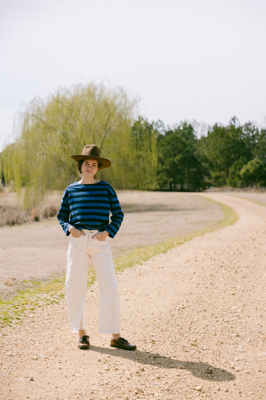 TOAST Pinwheel Stripe High Neck Tee - Double Blue