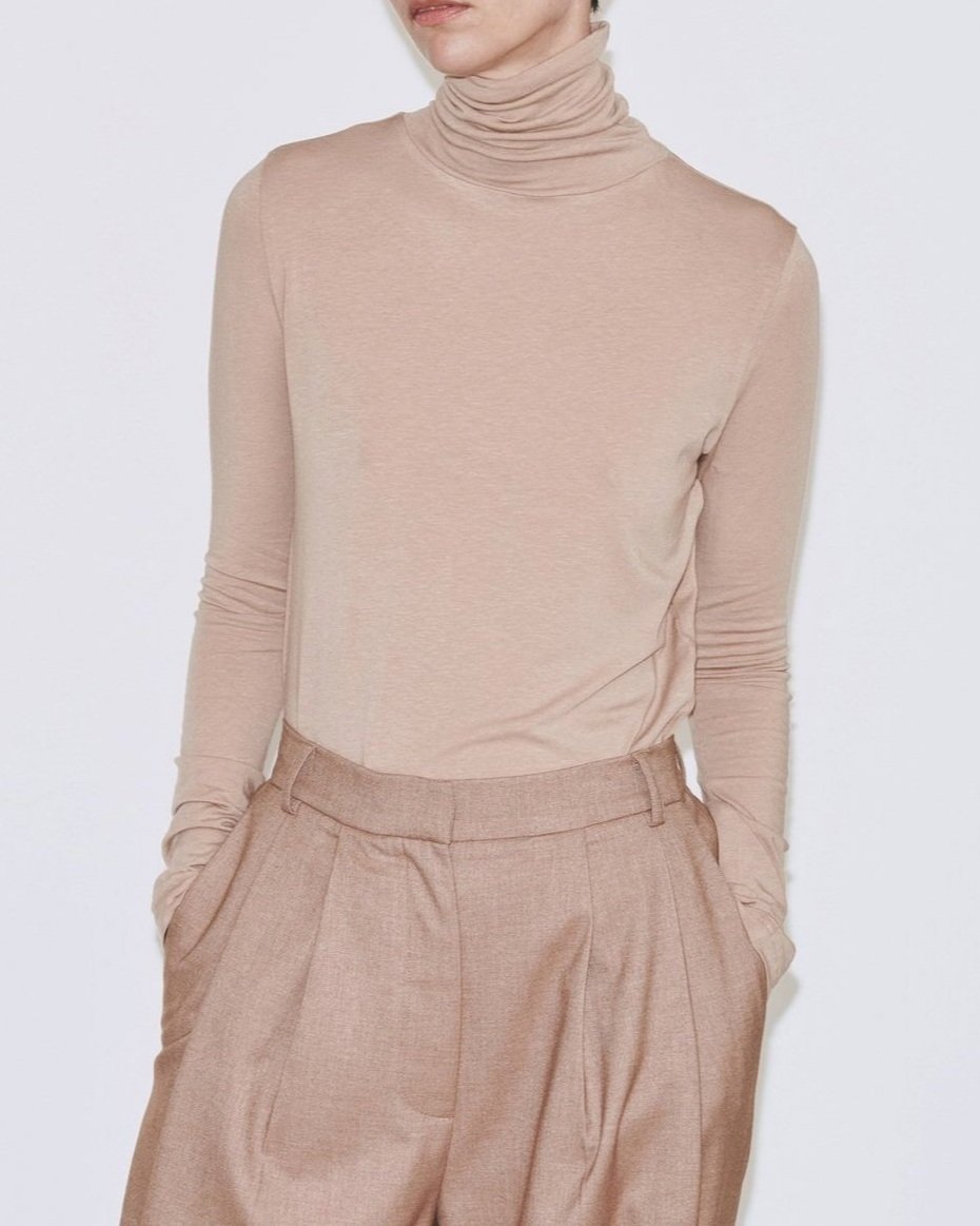 Mijeong Park Roll Neck Jersey Top - Beige