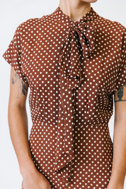 1930's Brown Polka Dot Mermaid Cut Dress