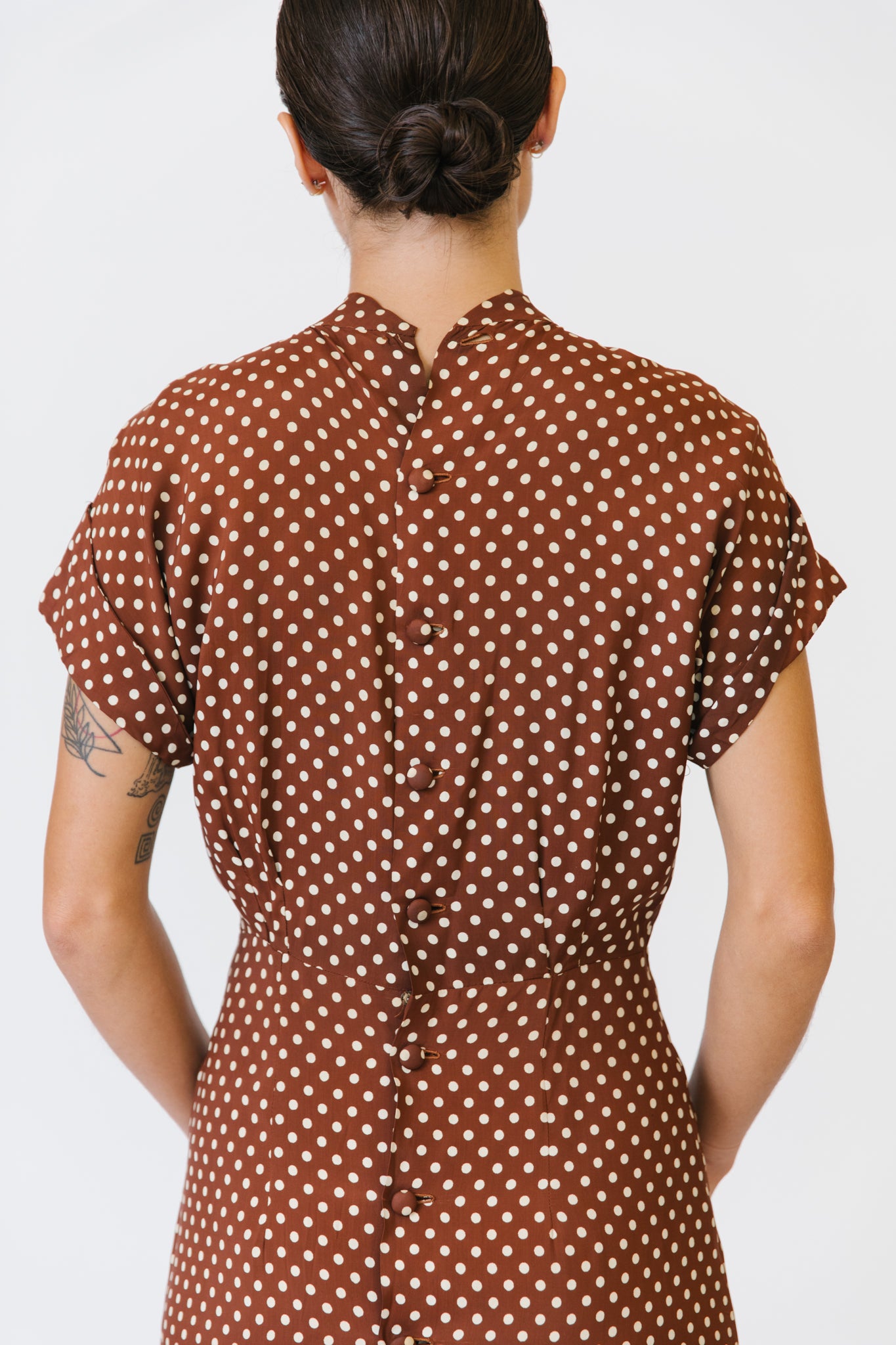 1930's Brown Polka Dot Mermaid Cut Dress