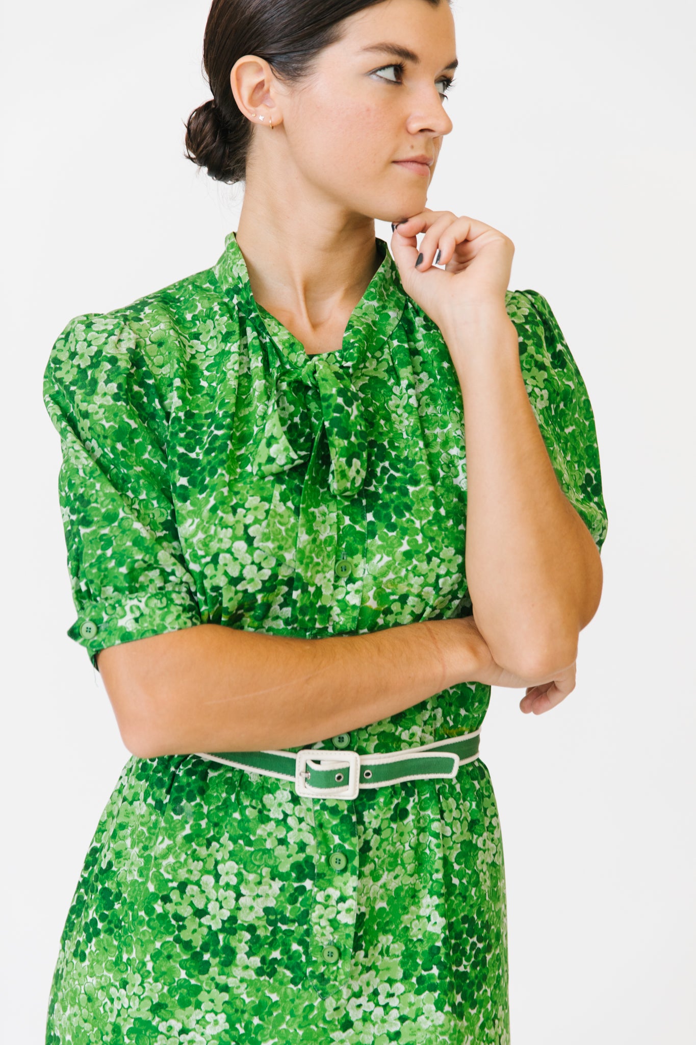 Saint Laurent Rive Gauche Clover Print Silk Dress