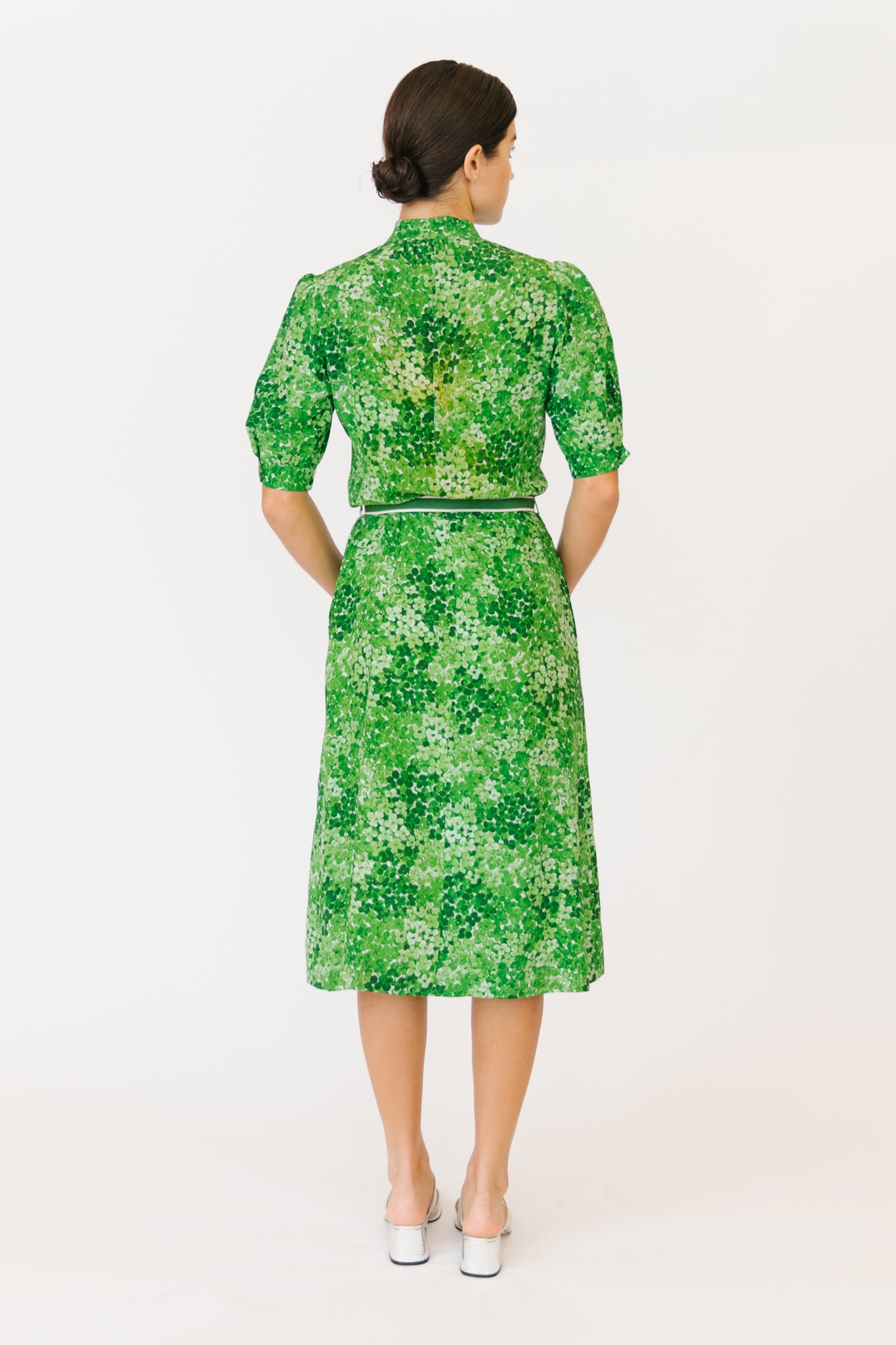 Saint Laurent Rive Gauche Clover Print Silk Dress