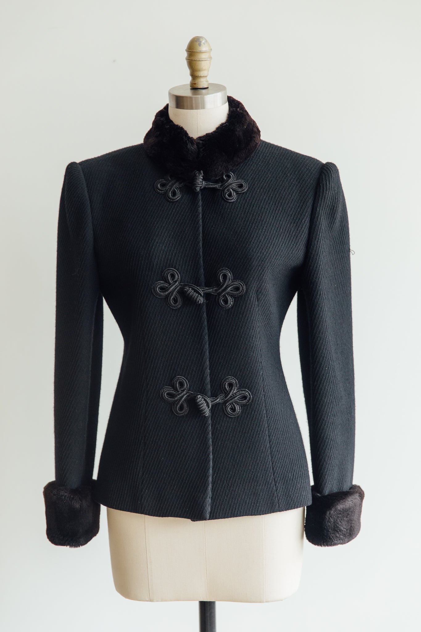 Valentino Black Wool and Fur Jacket