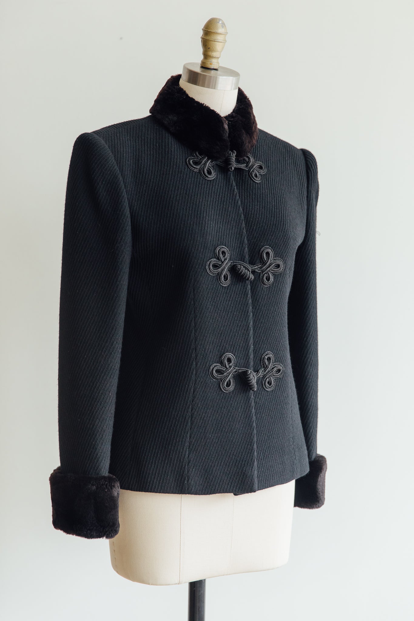 Valentino Black Wool and Fur Jacket