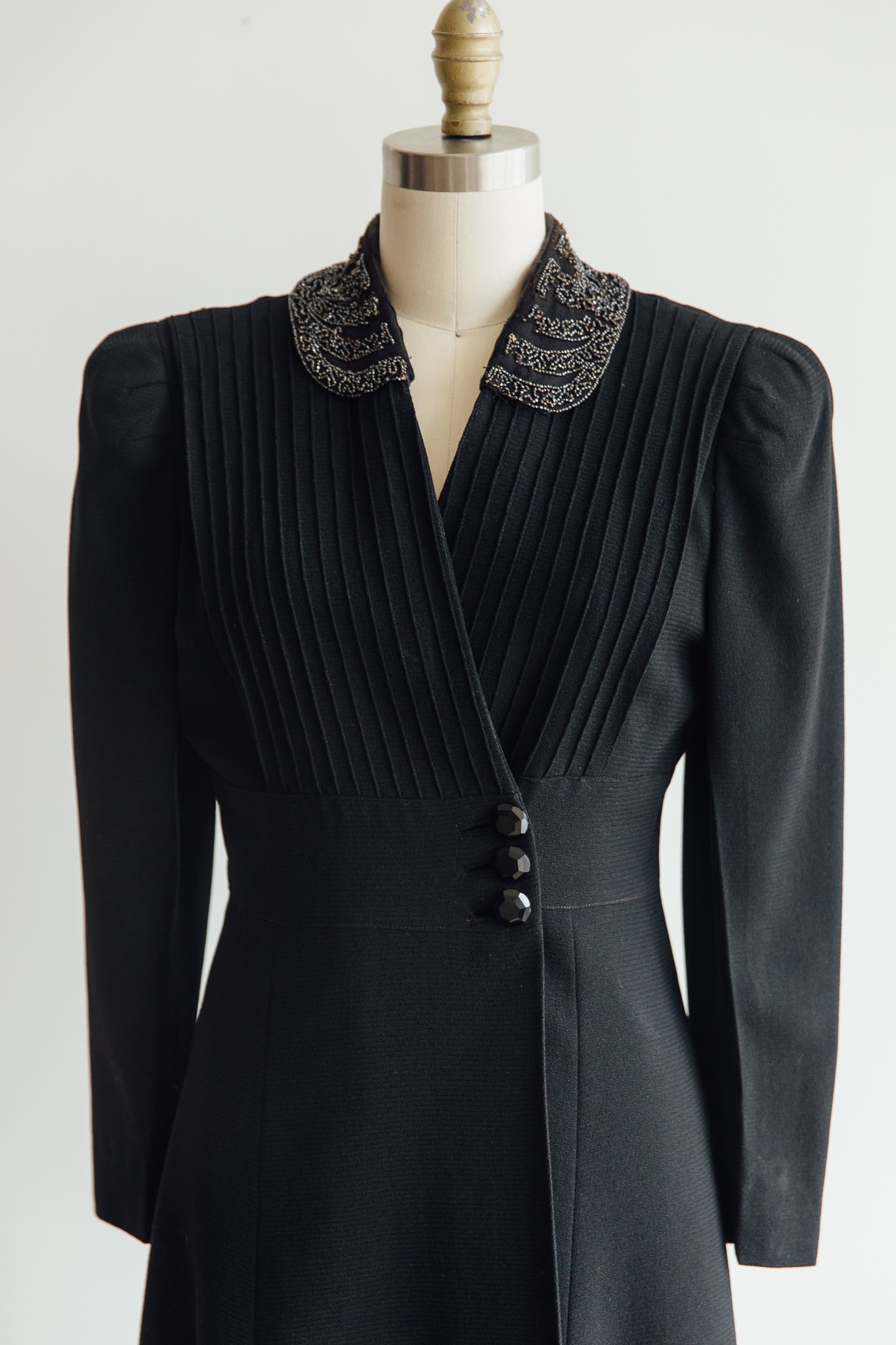 Hand-Beaded Black Embellished Collar Wrap Coat