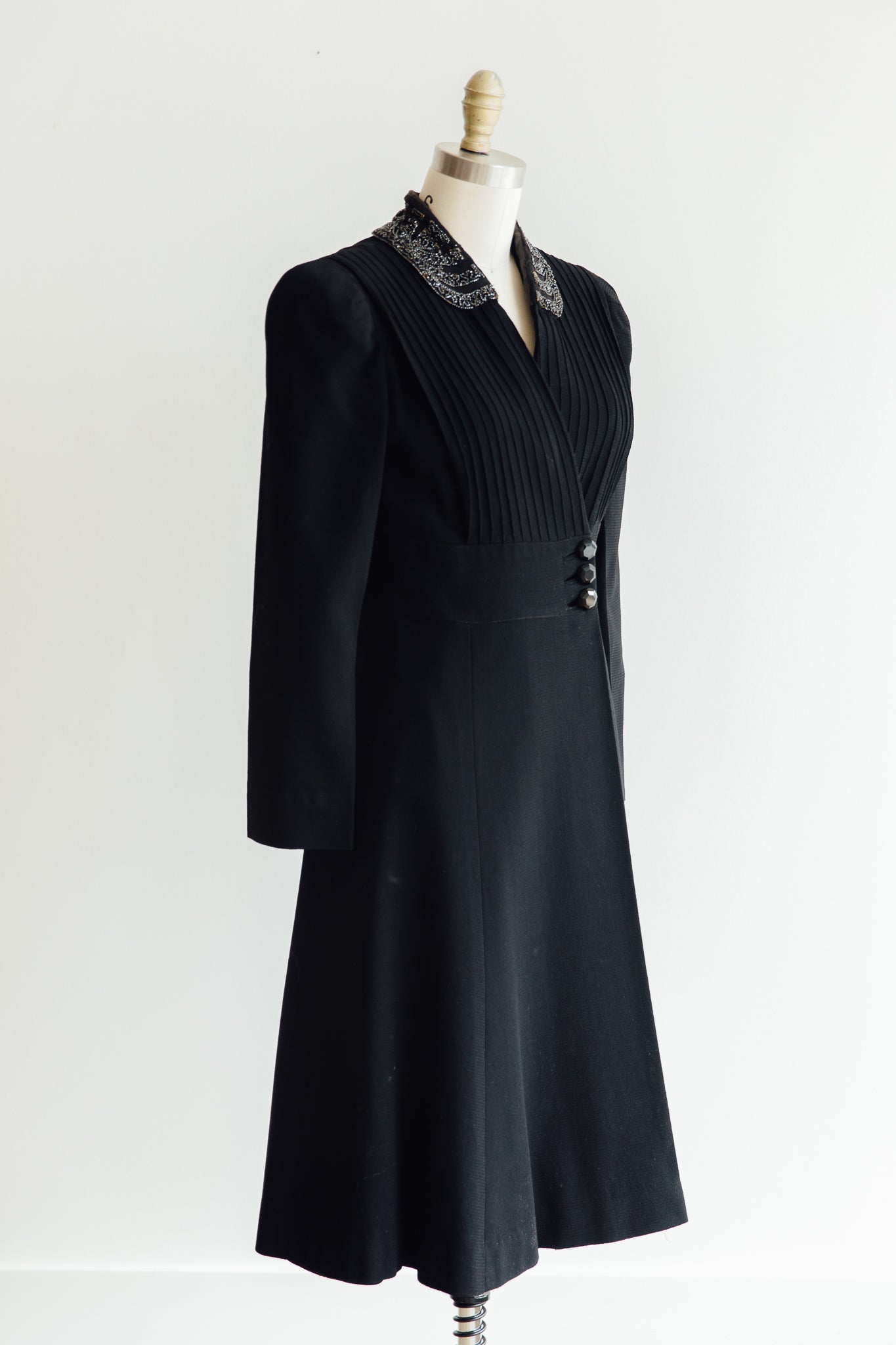 Hand-Beaded Black Embellished Collar Wrap Coat