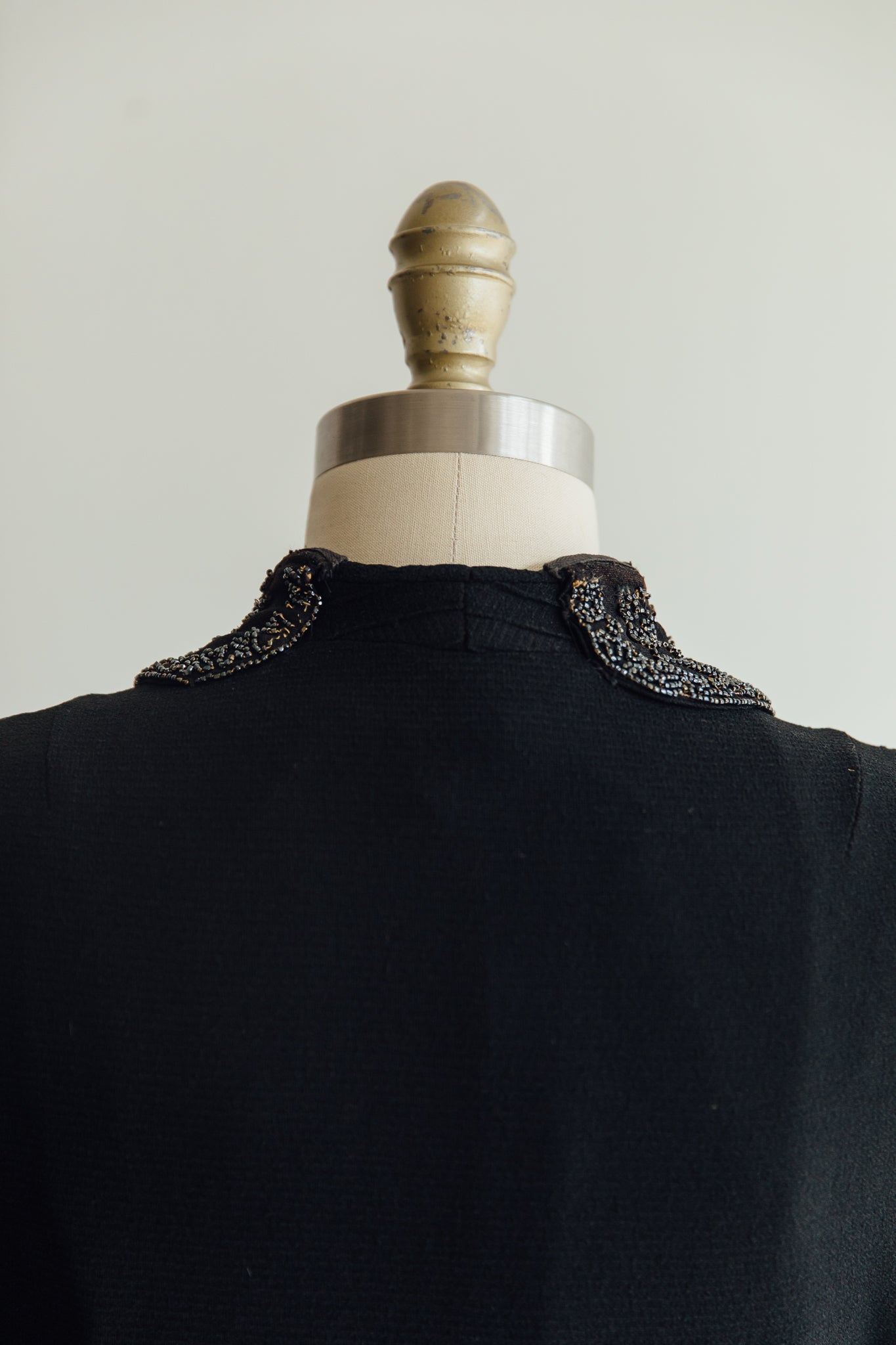 Hand-Beaded Black Embellished Collar Wrap Coat