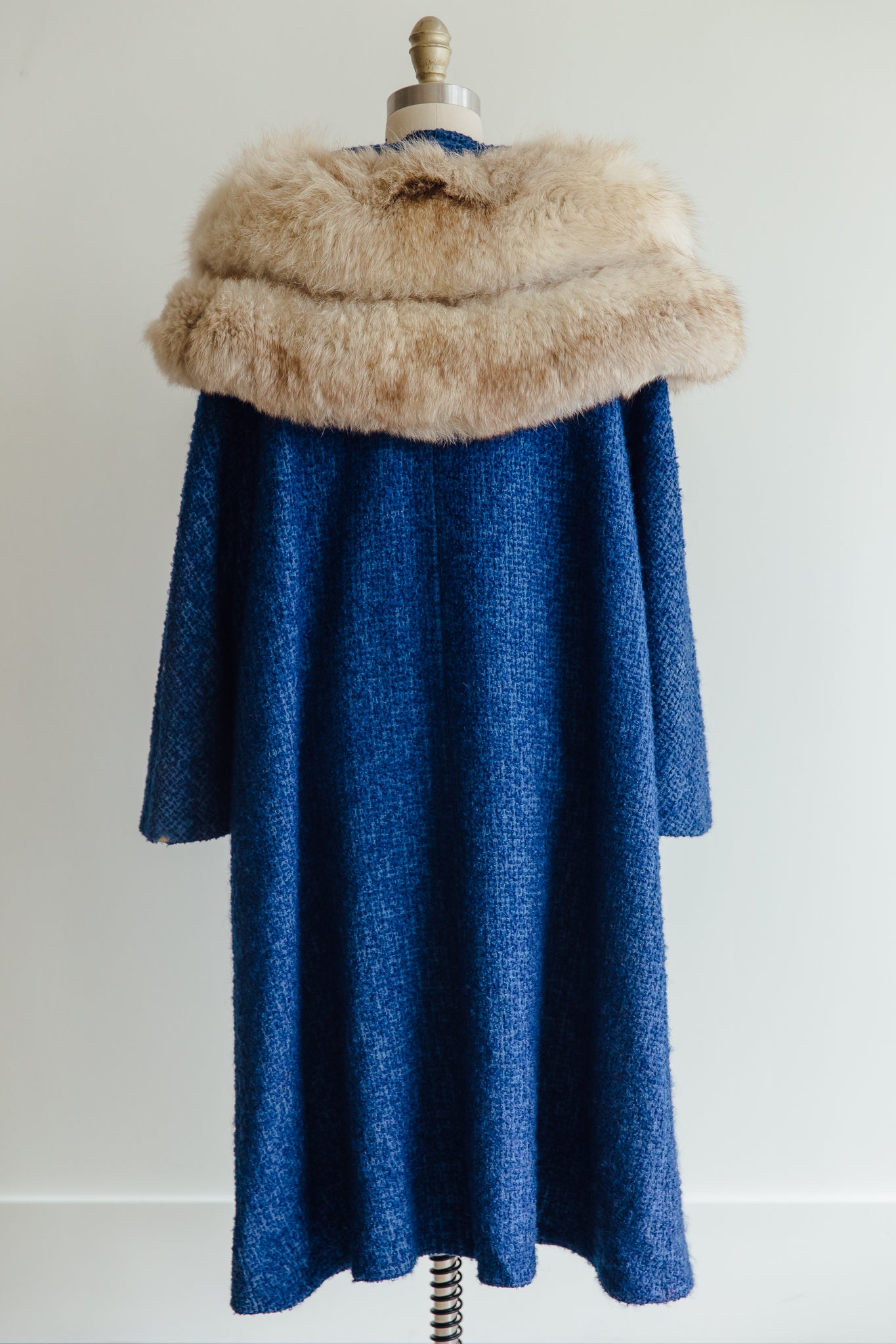 A. Lewis Blue Tweed and Fox Fur Collar Coat