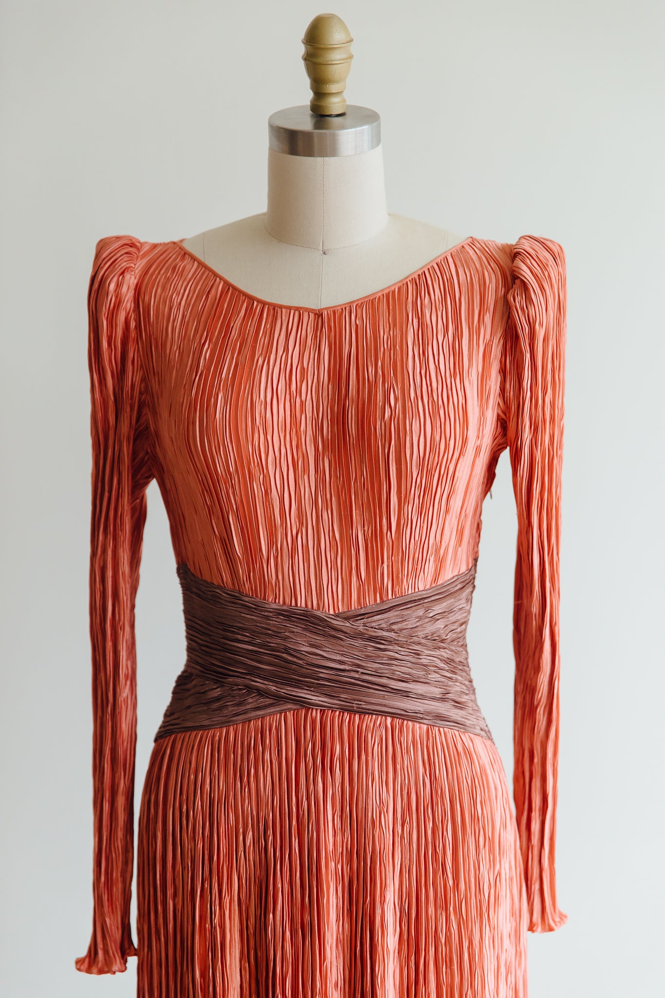 Mary McFadden Salmon and Mauve Quarter-Sleeve Dress