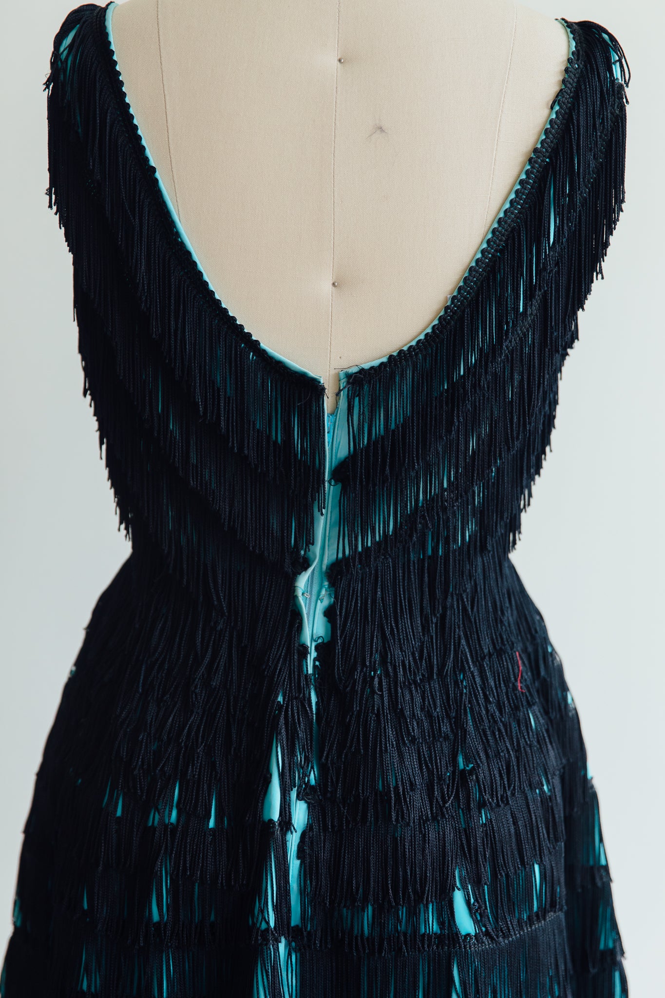 Teal with Black Fringe Overlay Dress