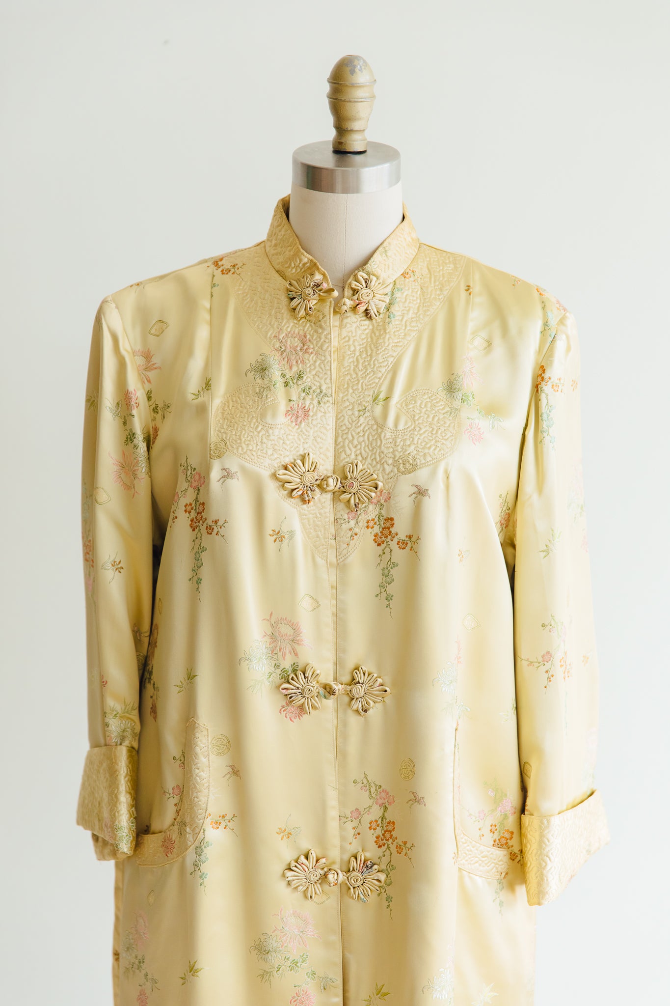 Oriental Yellow Silk Brocade Duster