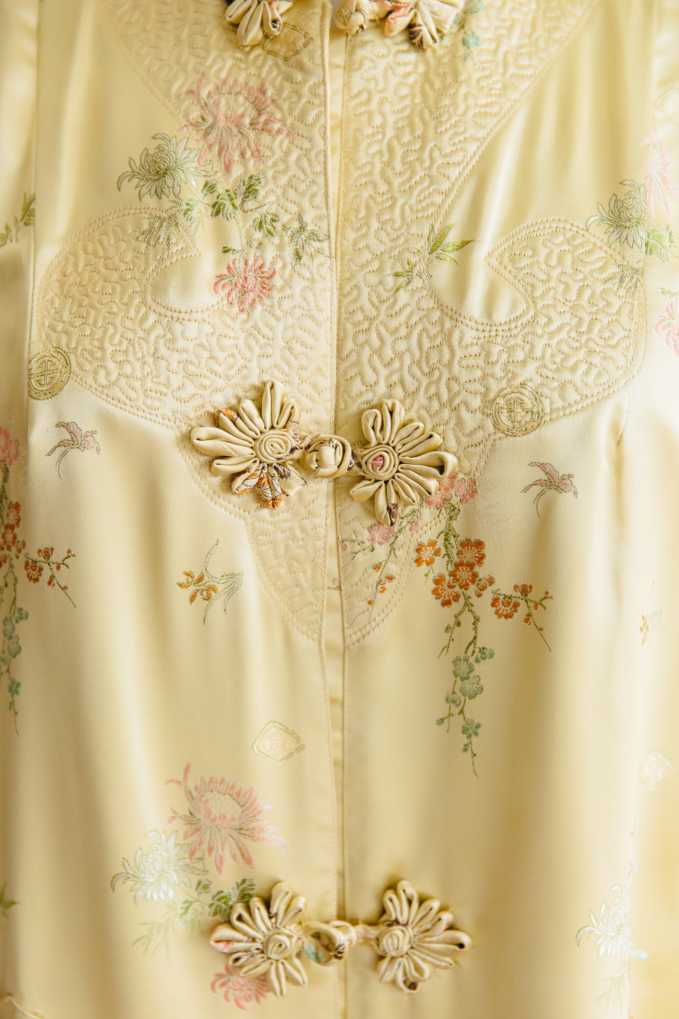 Oriental Yellow Silk Brocade Duster
