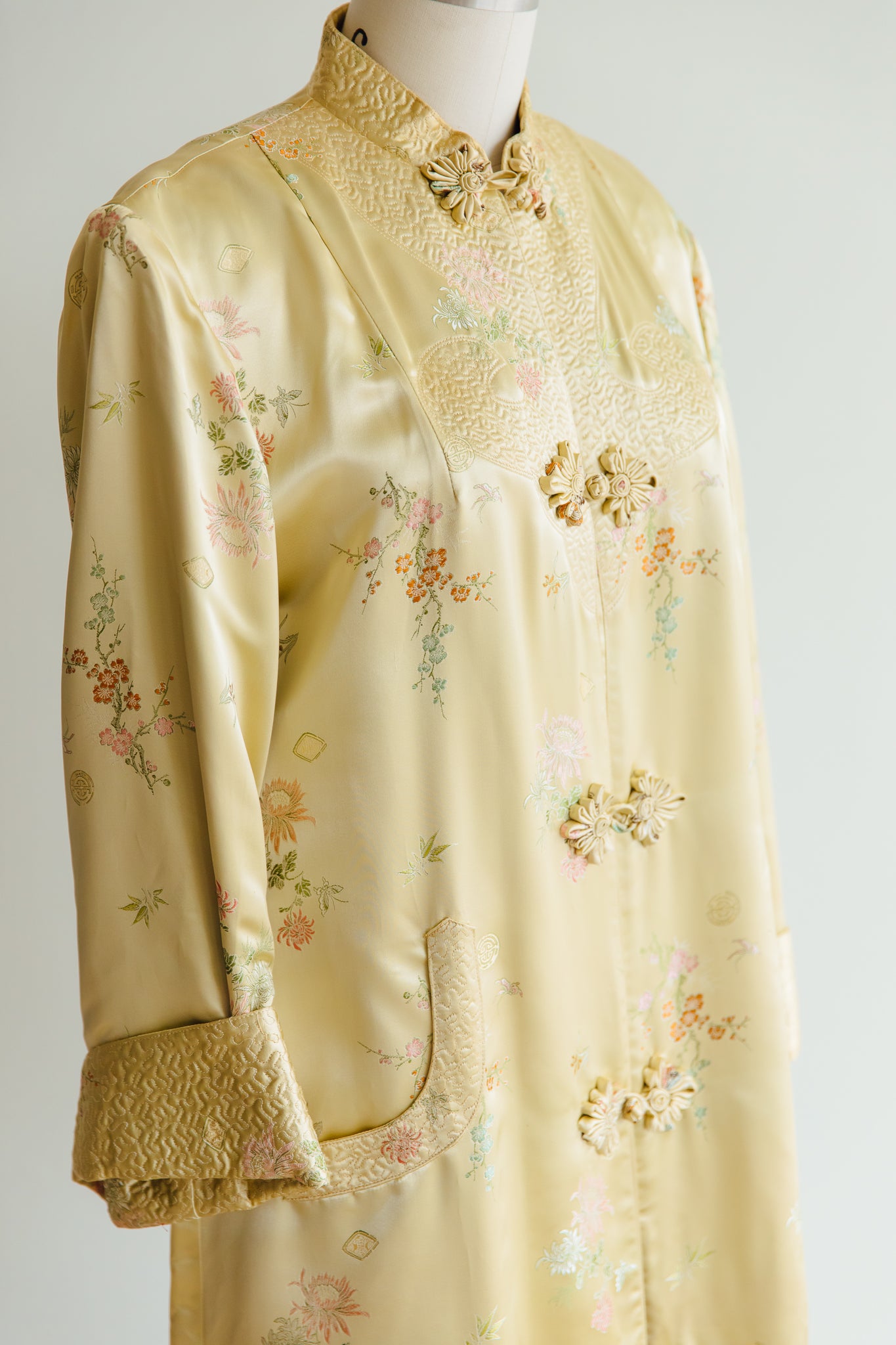 Oriental Yellow Silk Brocade Duster