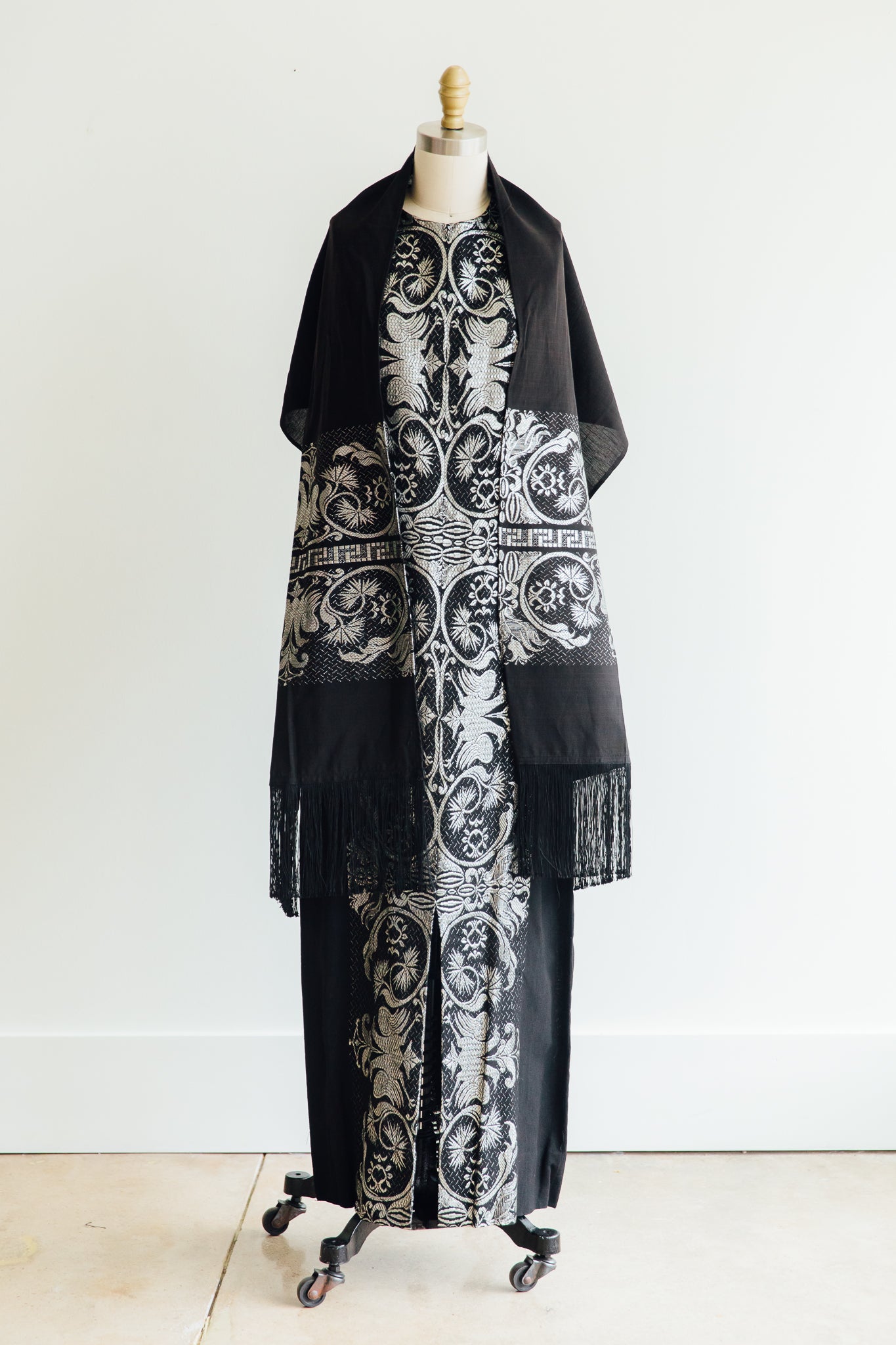 Leon Pessah Black Linen and Silver Lurex Dress