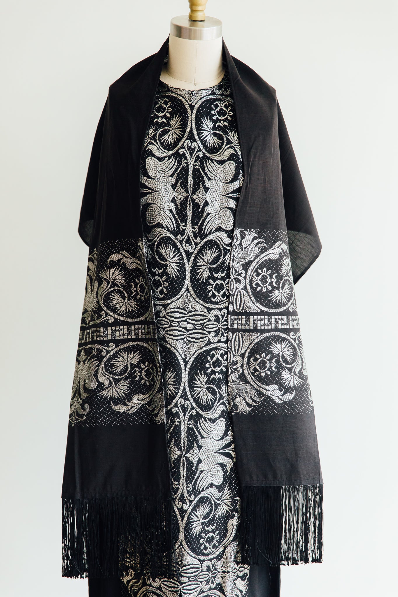 Leon Pessah Black Linen and Silver Lurex Dress