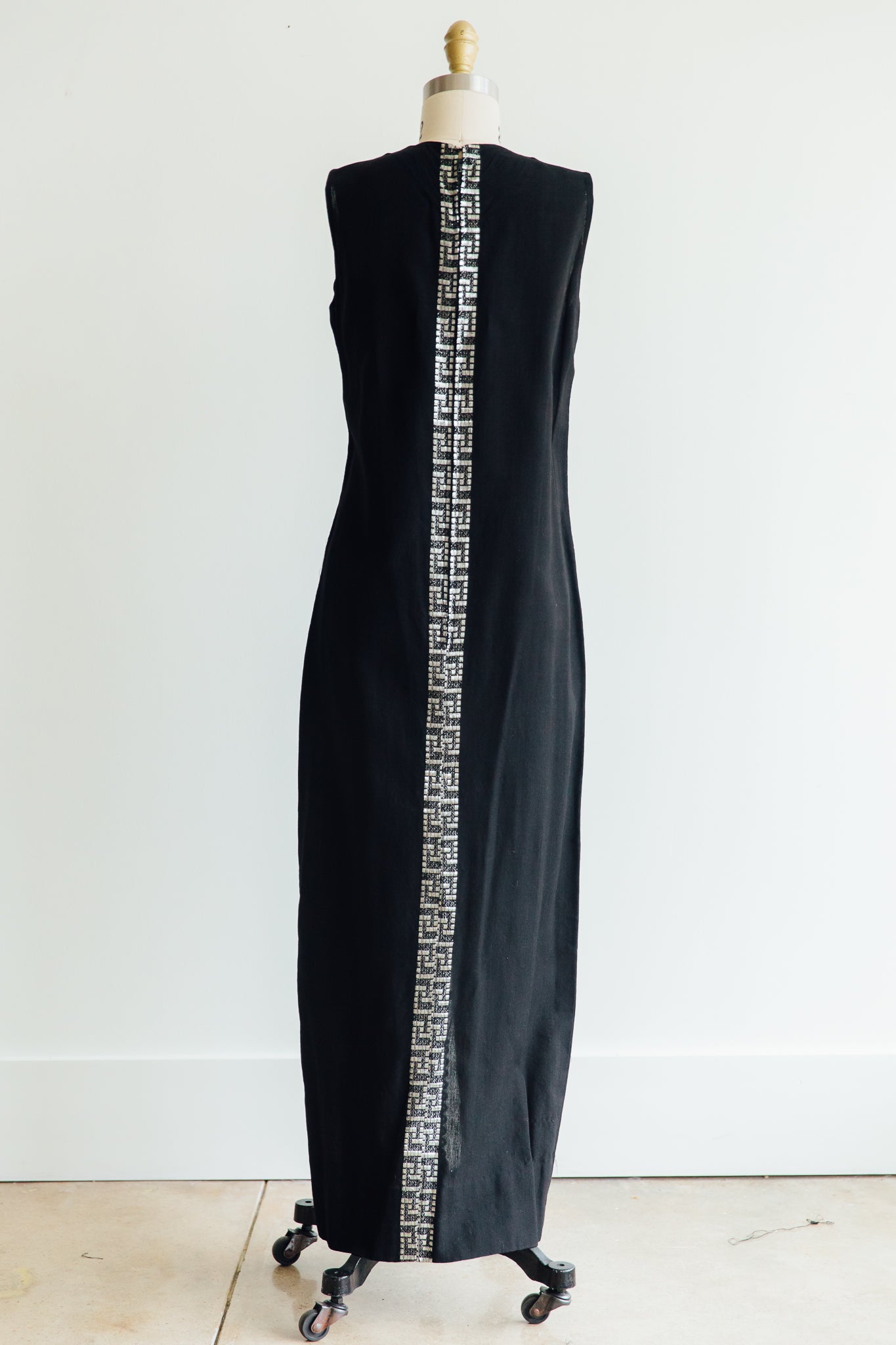 Leon Pessah Black Linen and Silver Lurex Dress