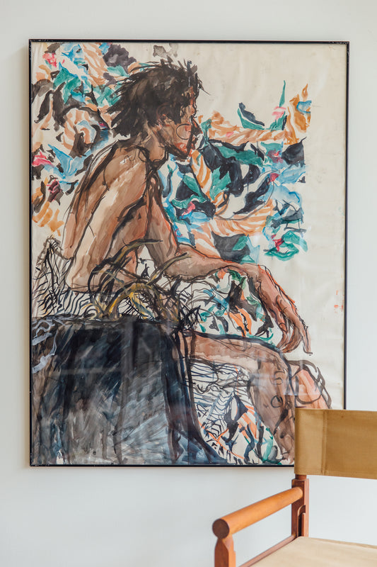 Large Framed Watercolor by Unknown Artist