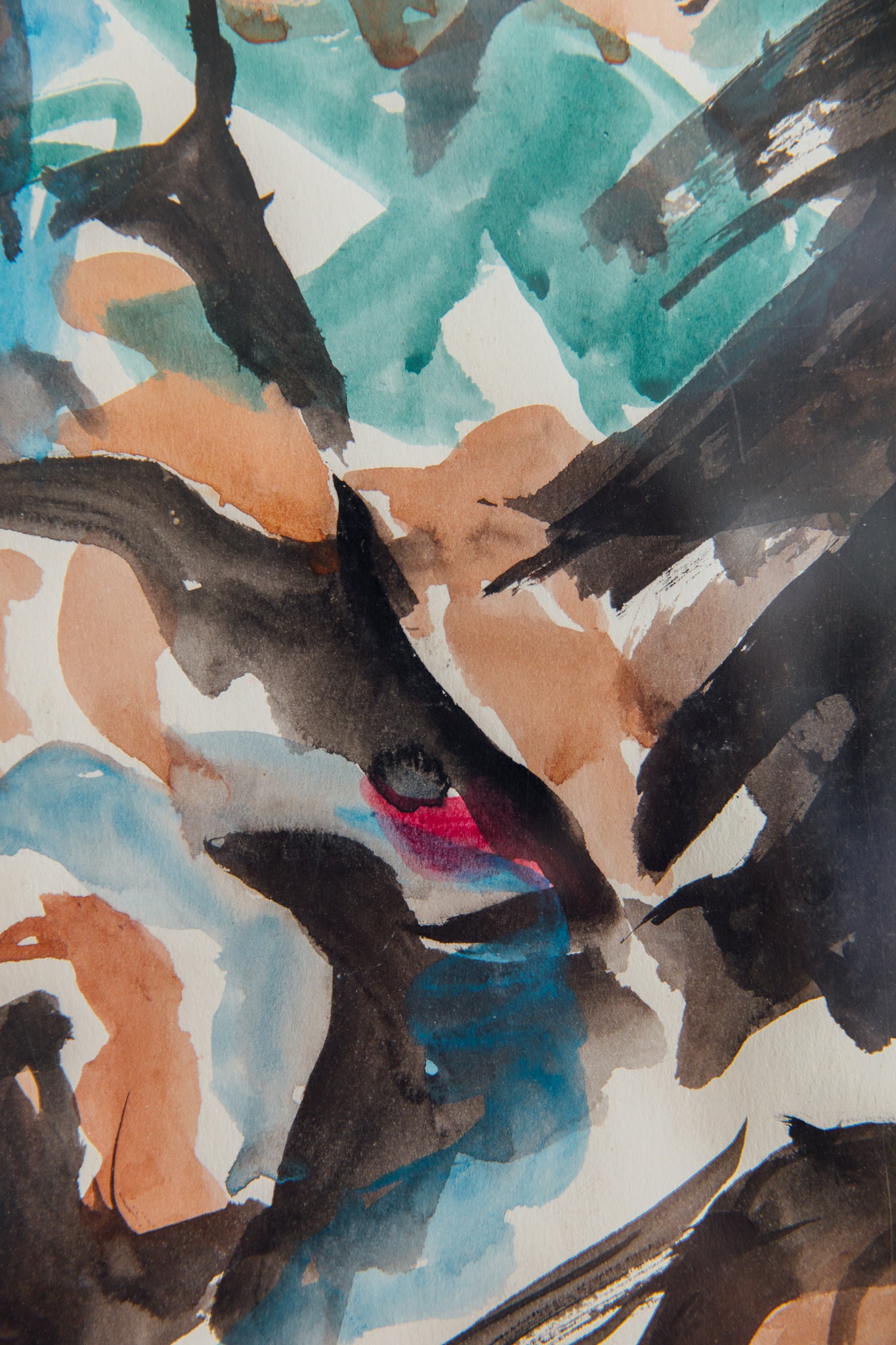 Large Framed Watercolor by Unknown Artist