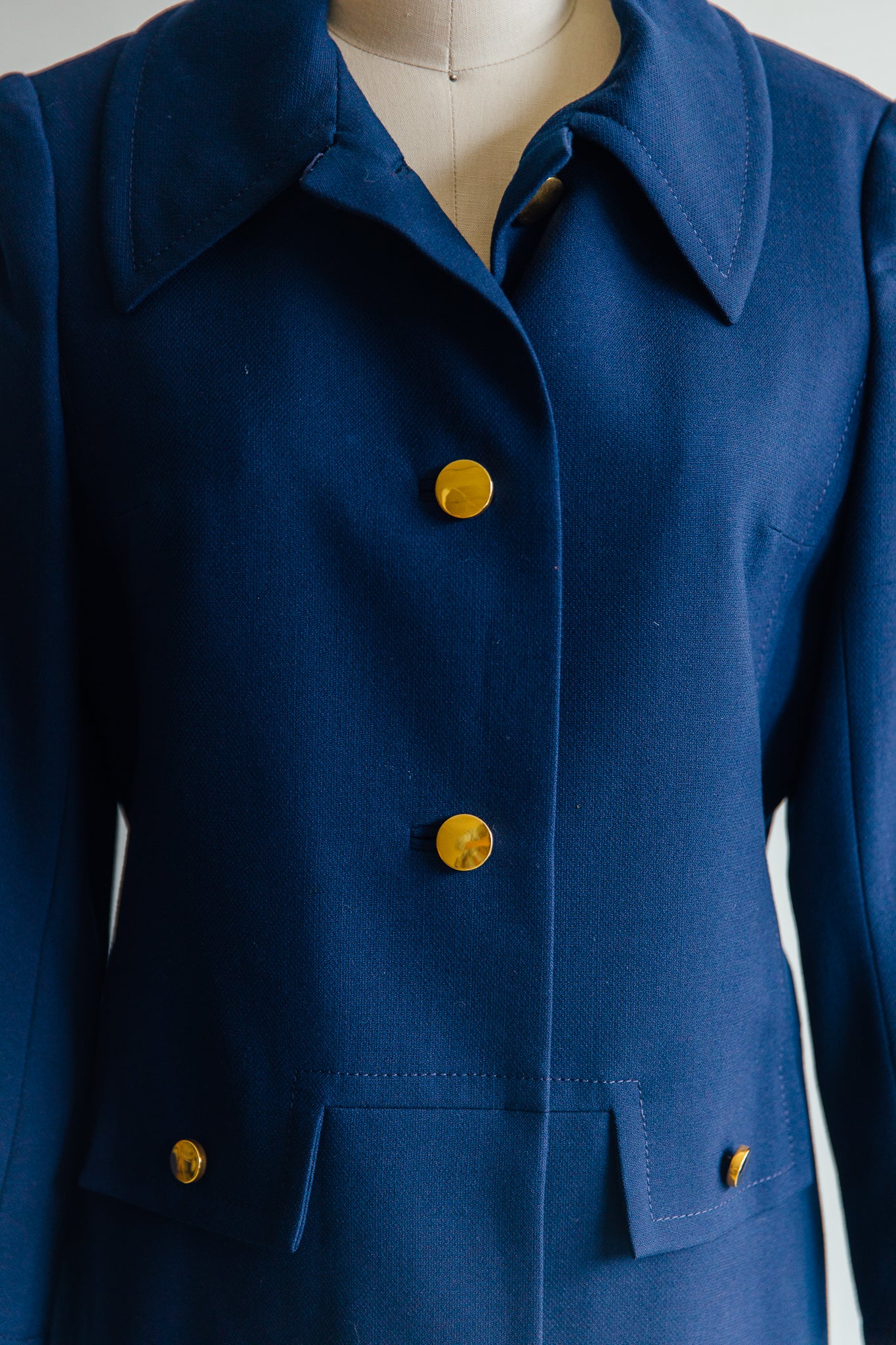 Navy Gold Button Front Coat