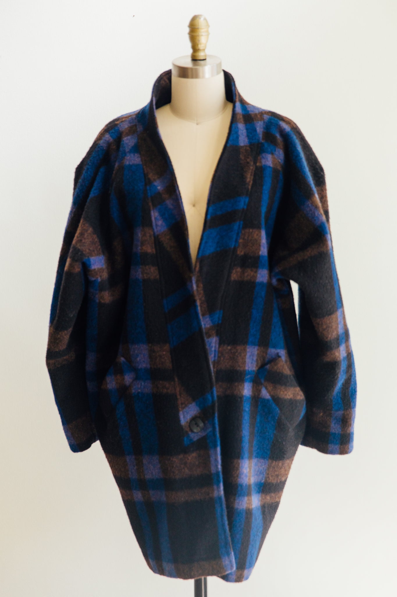 Blue Plaid Cocoon Coat