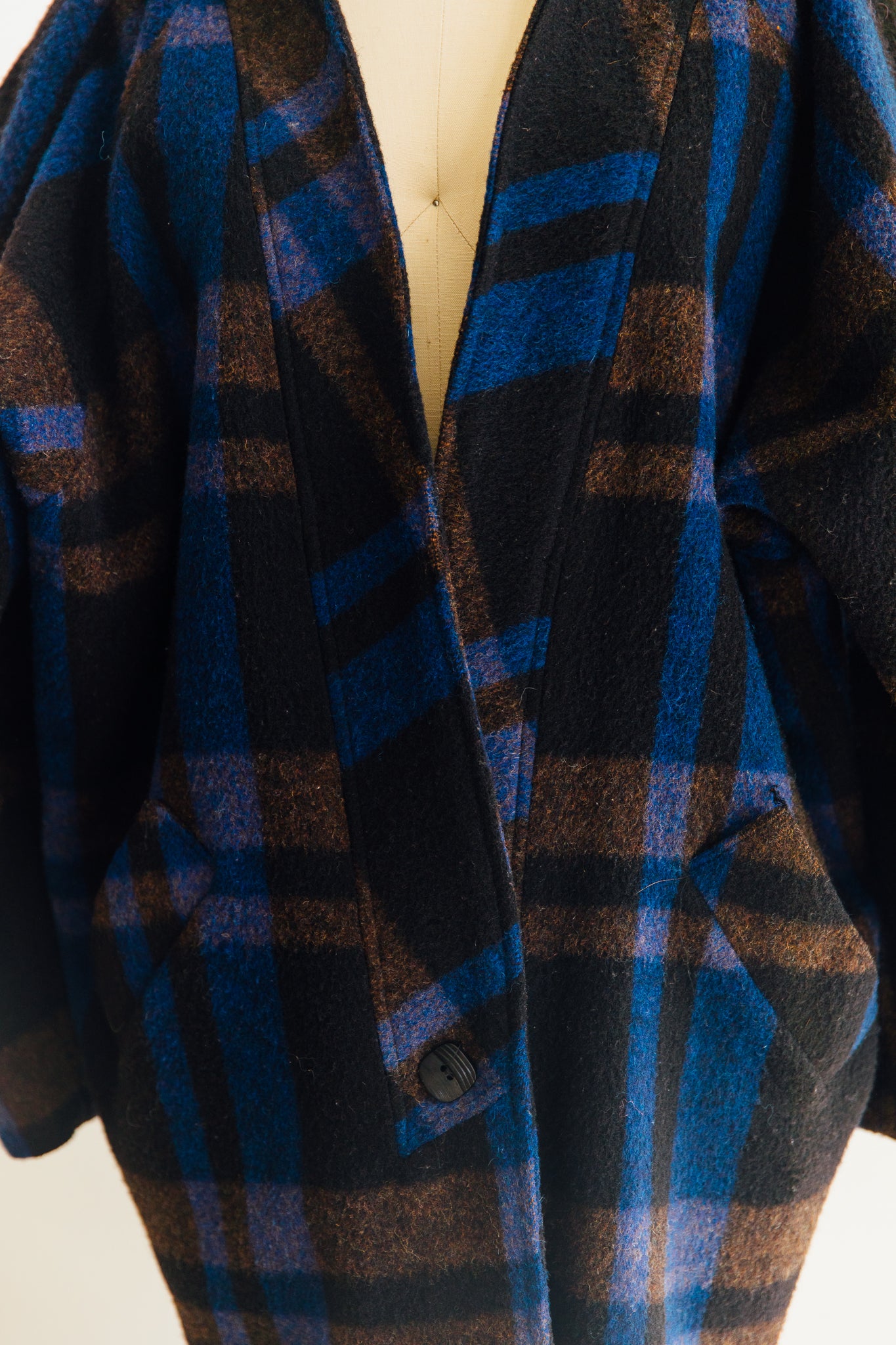 Blue Plaid Cocoon Coat