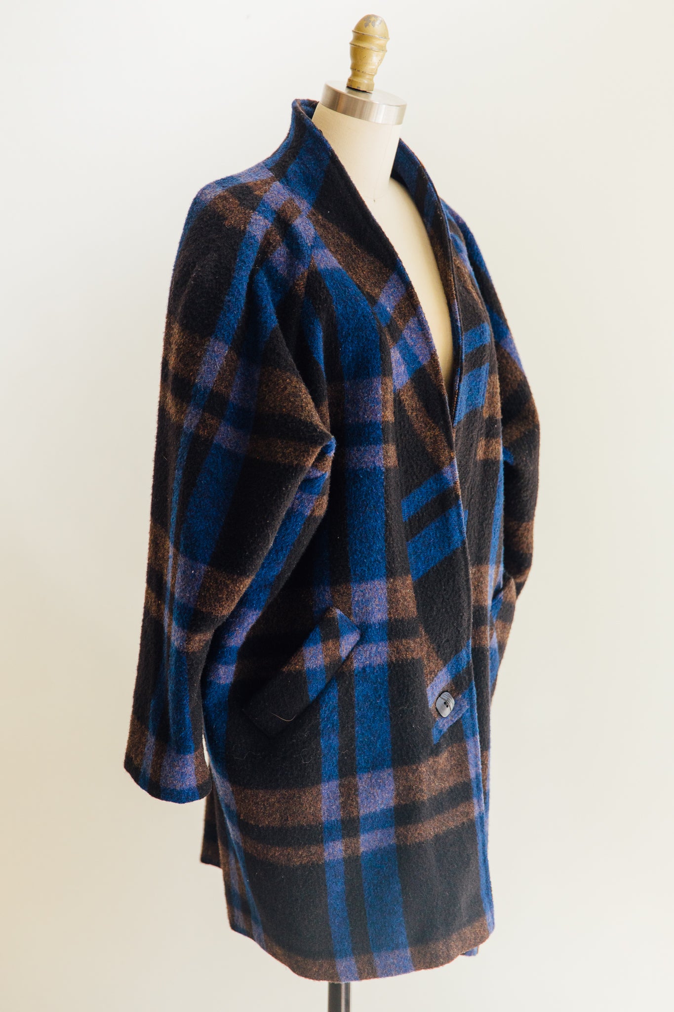 Blue Plaid Cocoon Coat