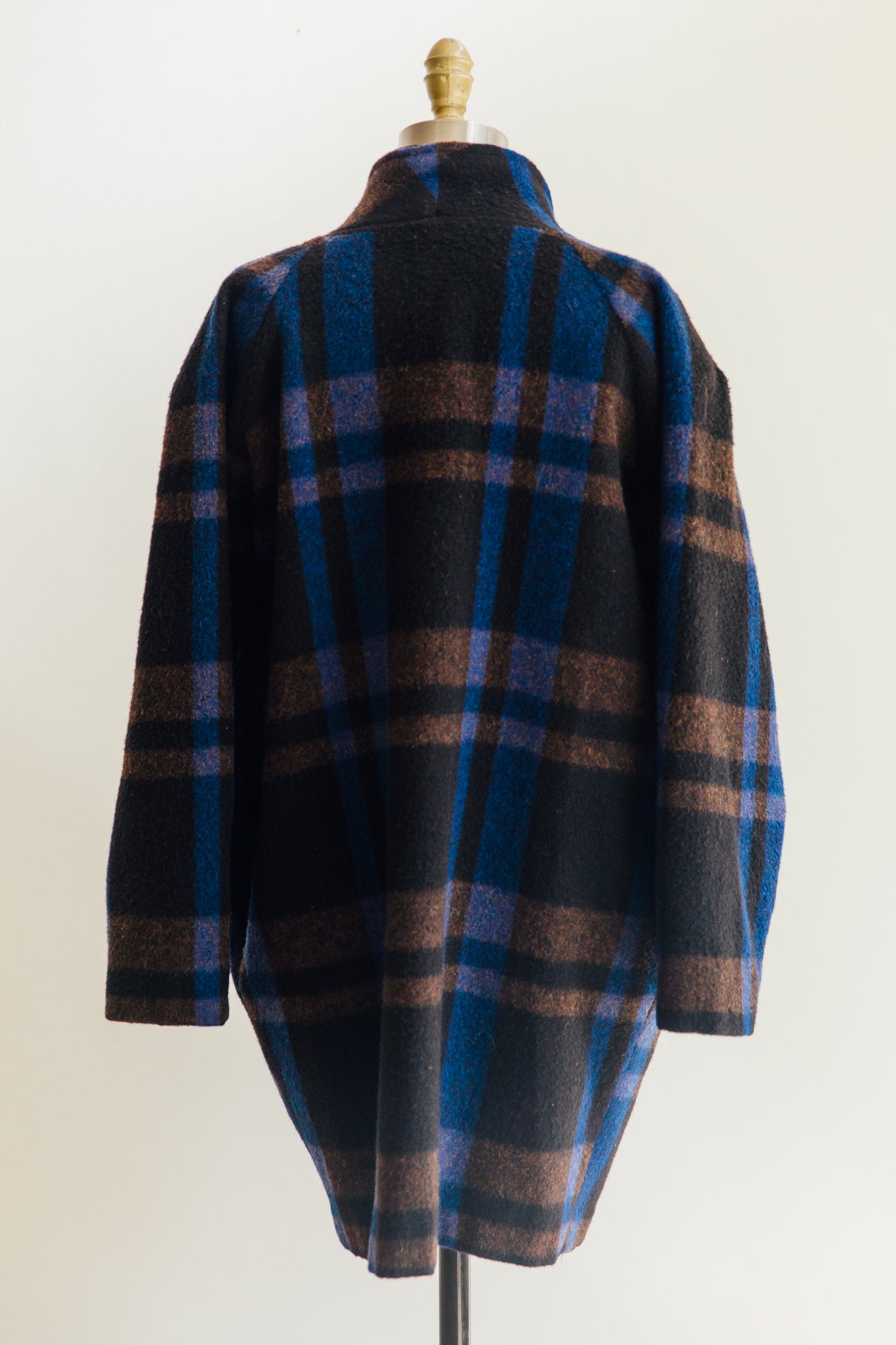 Blue Plaid Cocoon Coat