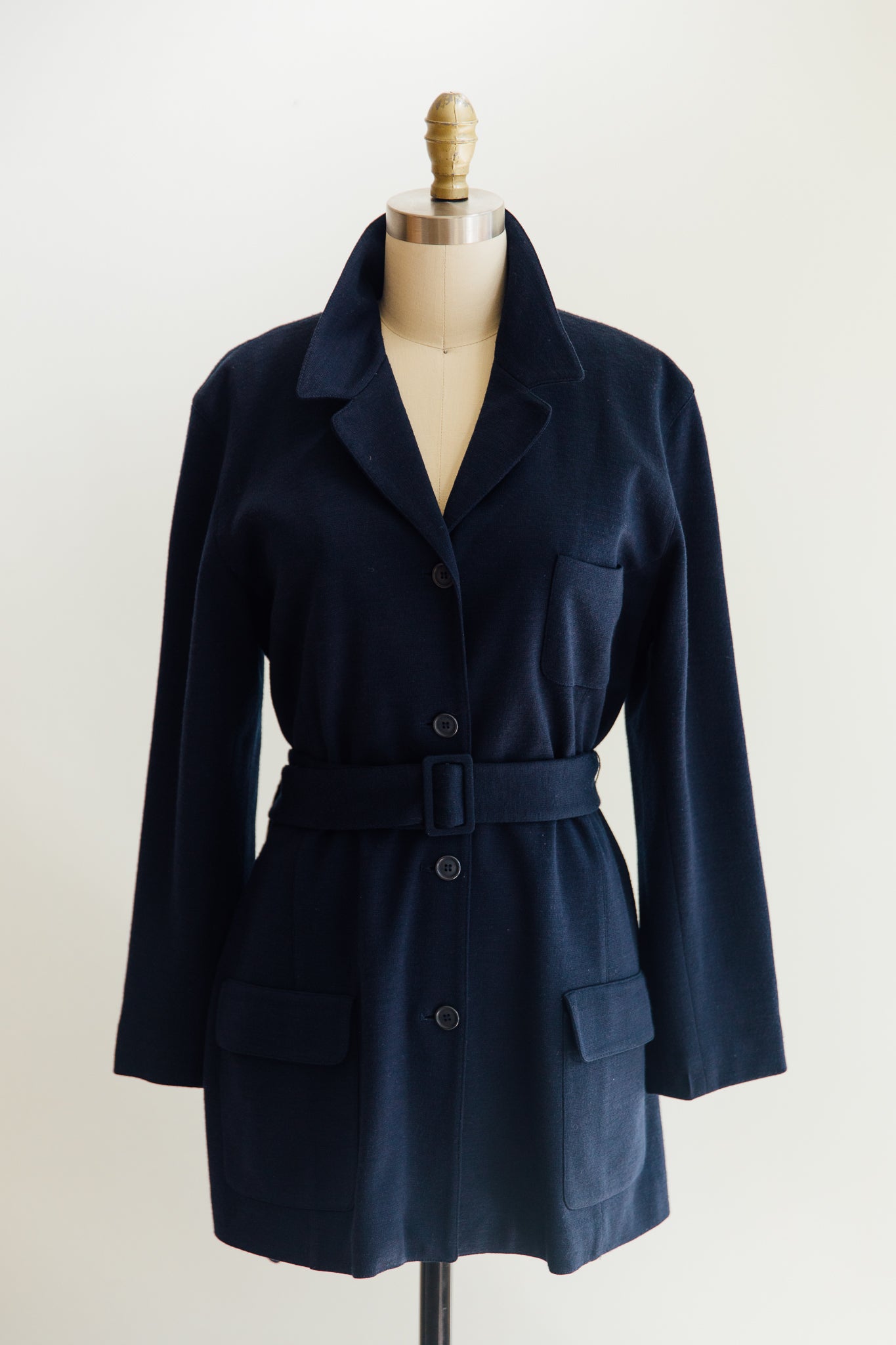 Navy Wool Blend Belted Jacket