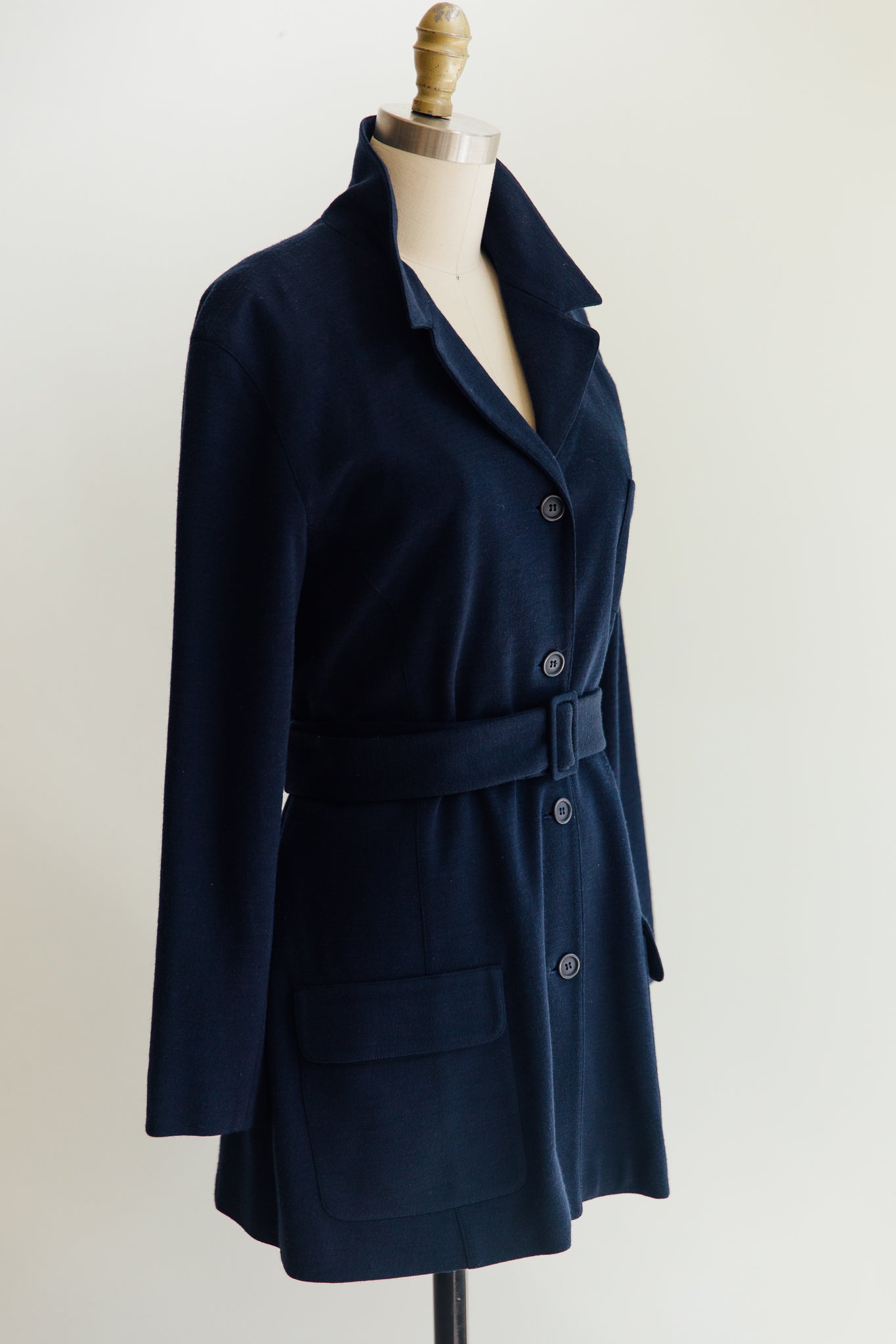 Navy Wool Blend Belted Jacket