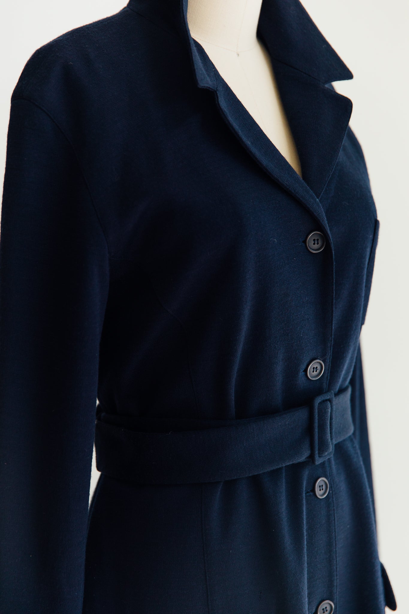 Navy Wool Blend Belted Jacket