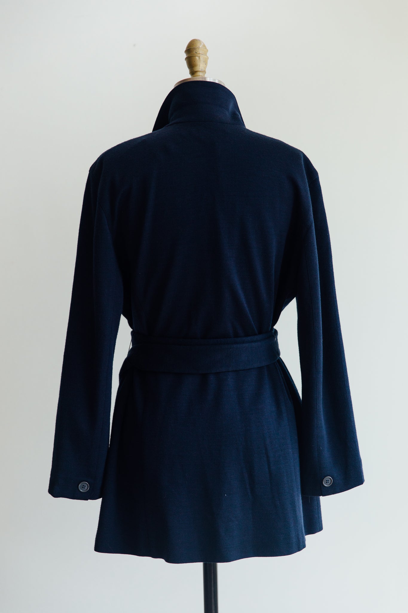 Navy Wool Blend Belted Jacket