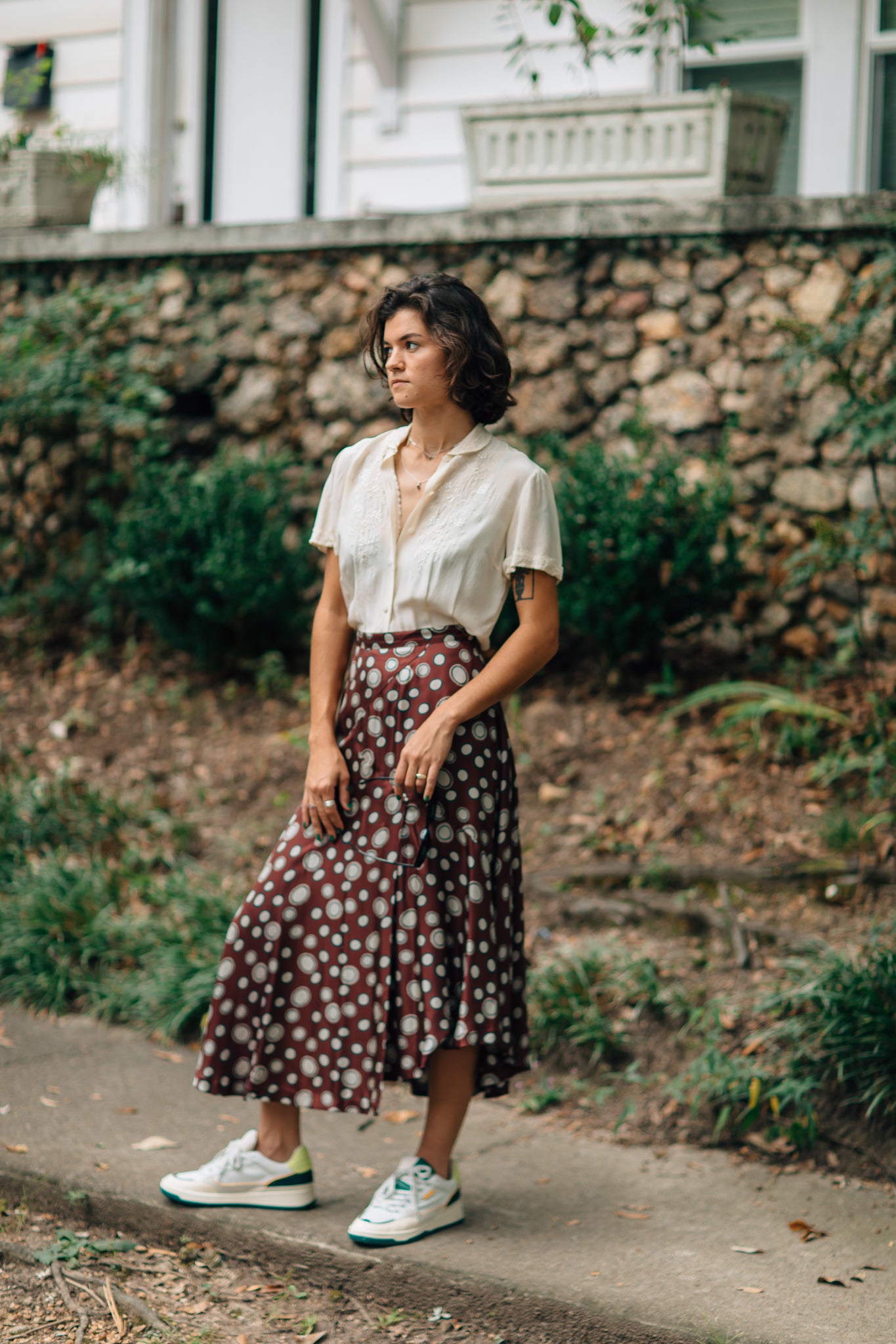 Cream Embroidered Short-Sleeve Button down