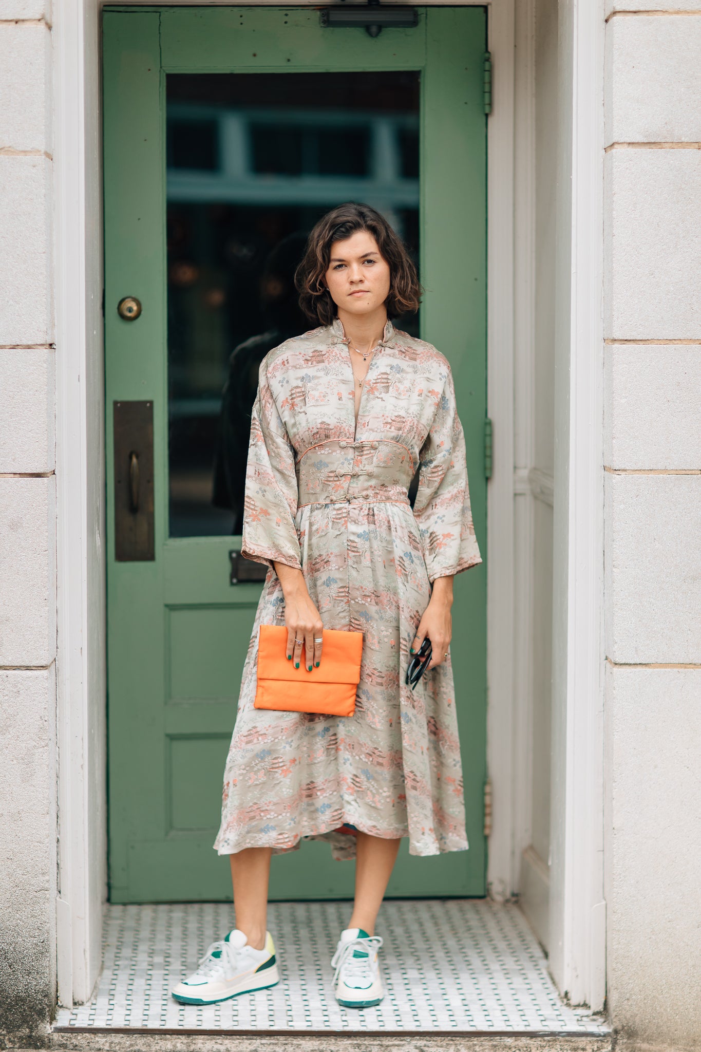 Taupe Chinese Brocade Dress