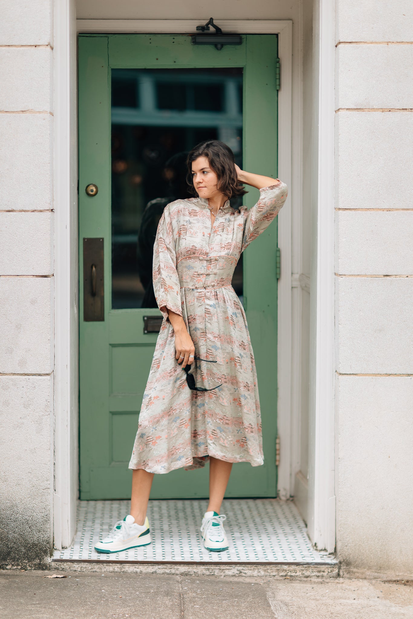 Taupe Chinese Brocade Dress