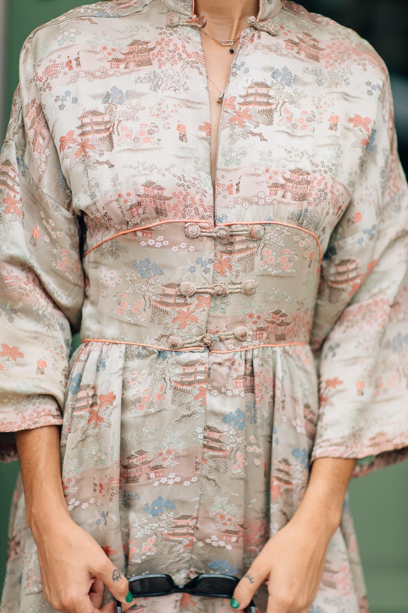 Taupe Chinese Brocade Dress