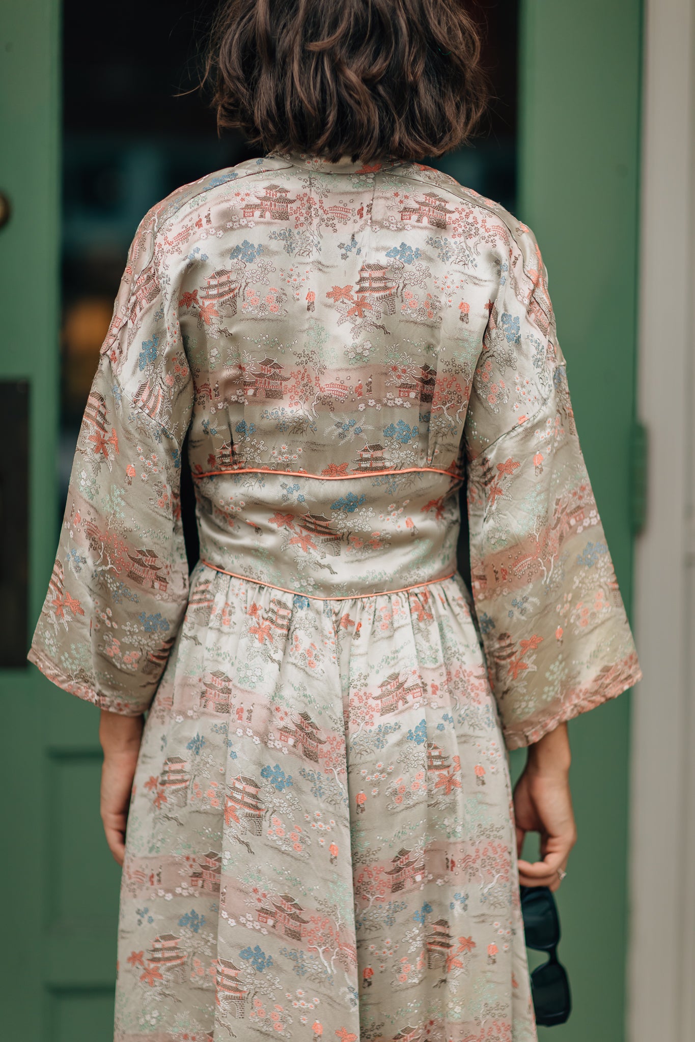 Taupe Chinese Brocade Dress