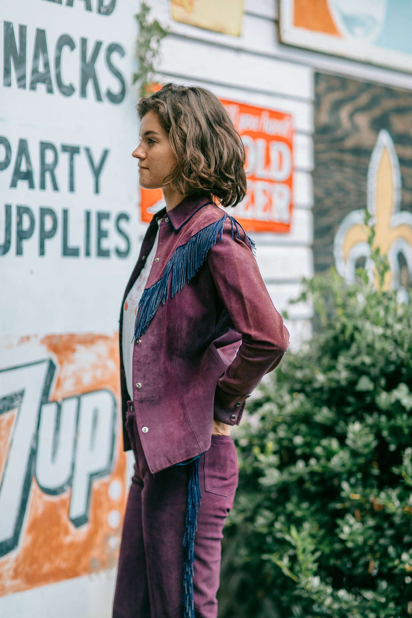 Purple Suede Fringe Button Down