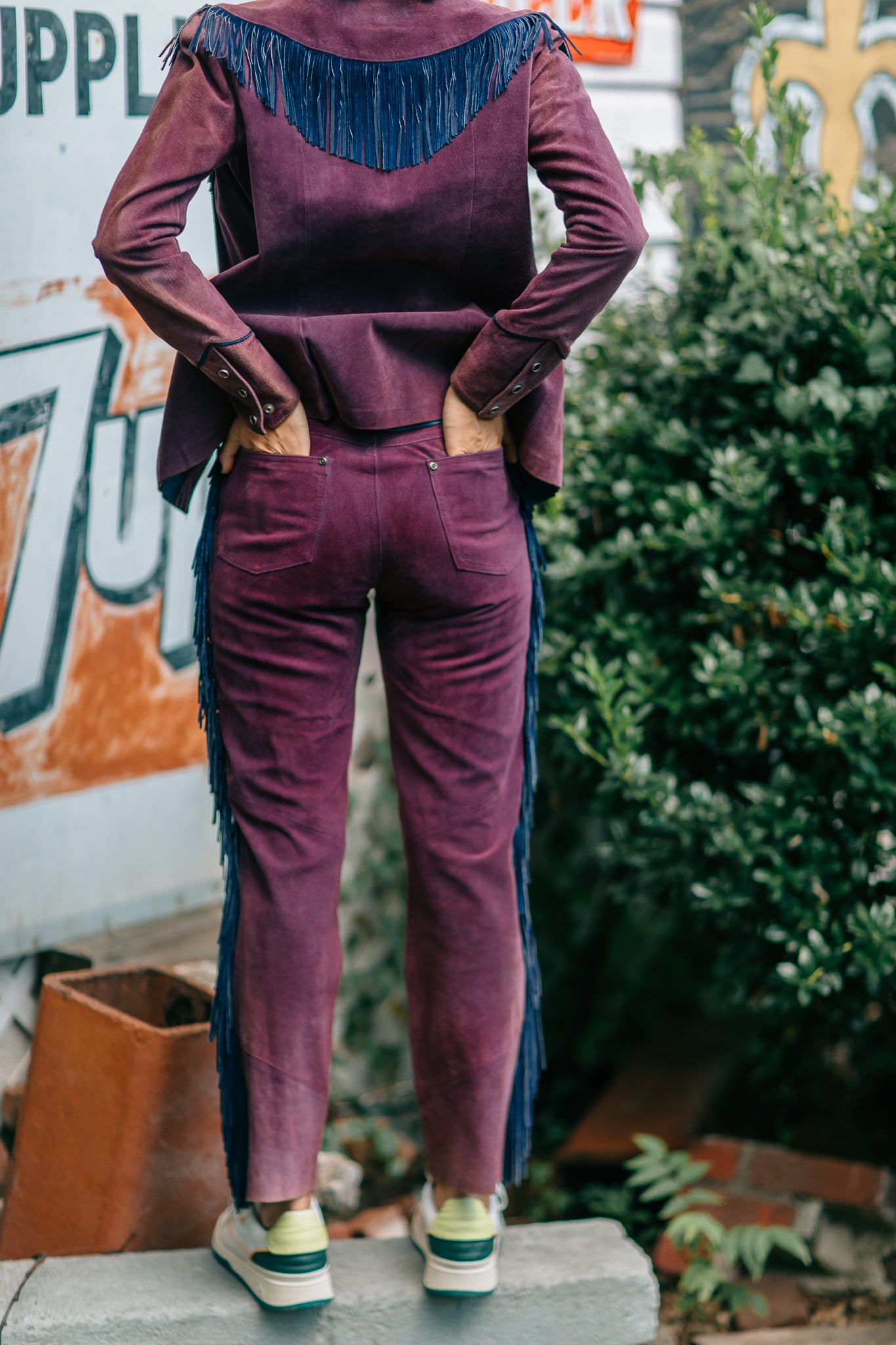 Purple Suede Fringe Pants