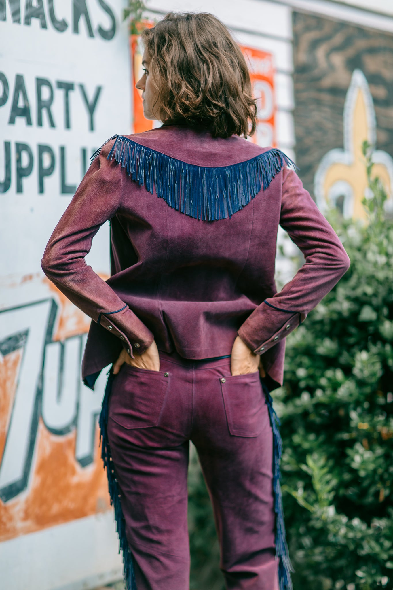 Purple Suede Fringe Button Down