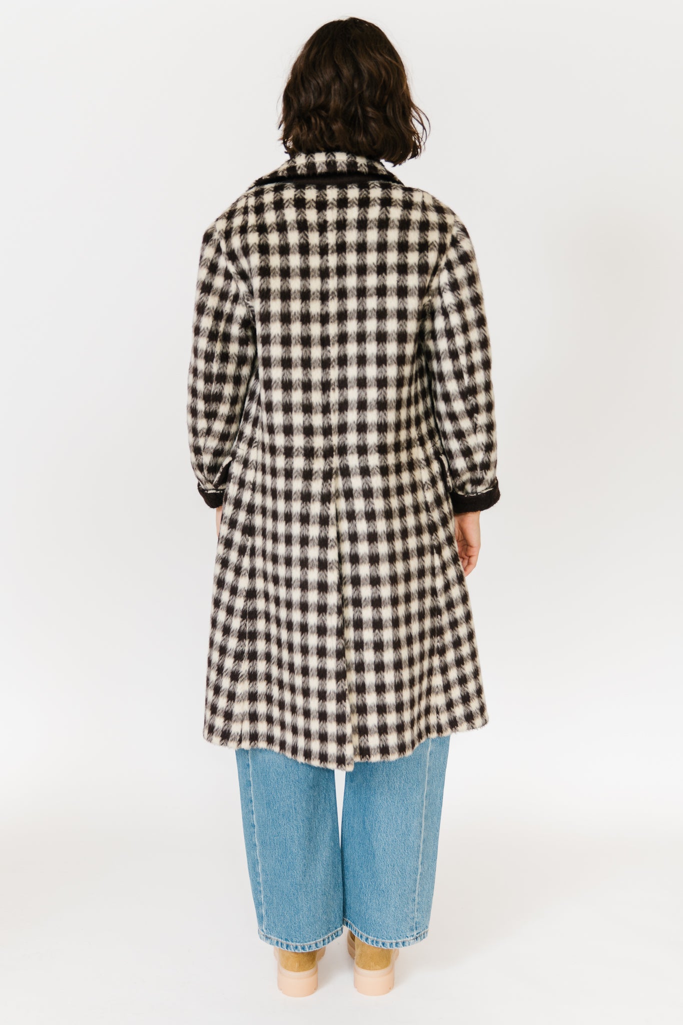 Brown and Cream Check Reversible Mohair Coat