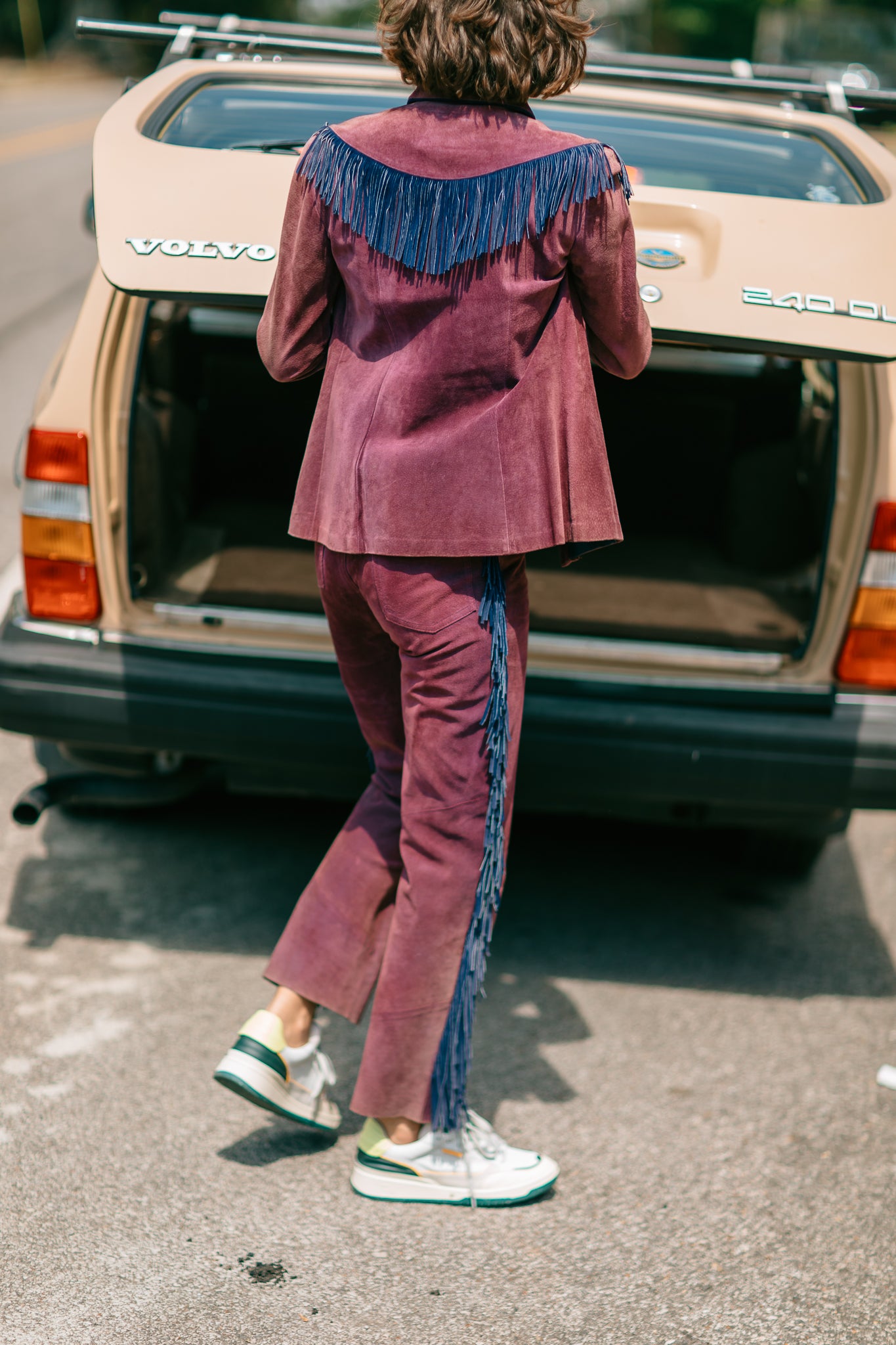 Purple Suede Fringe Pants