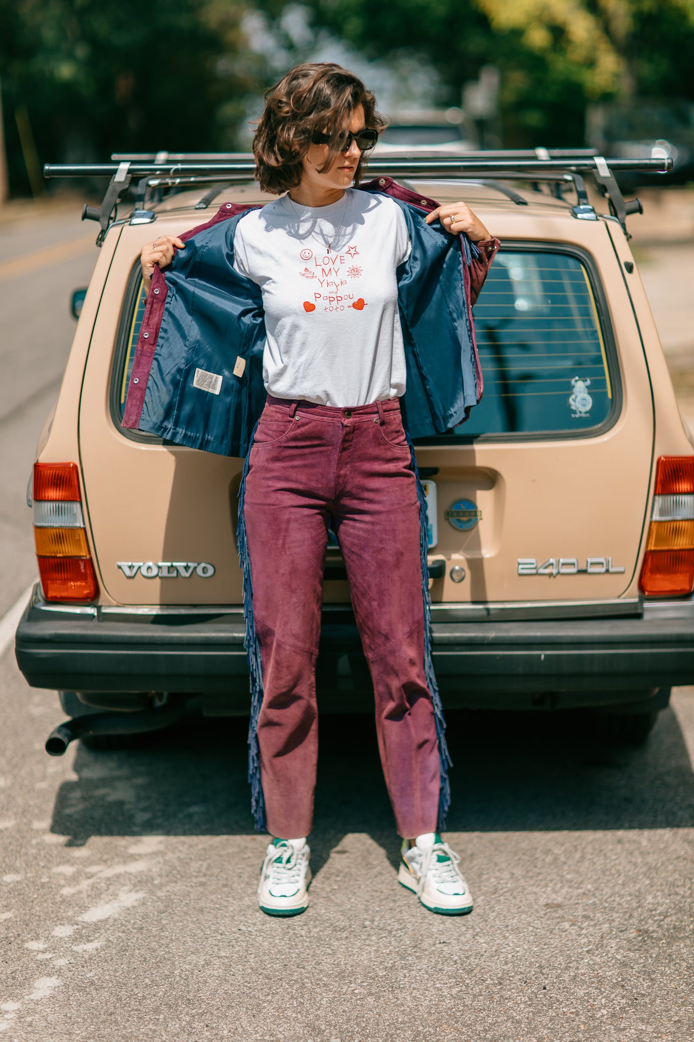 Purple Suede Fringe Pants