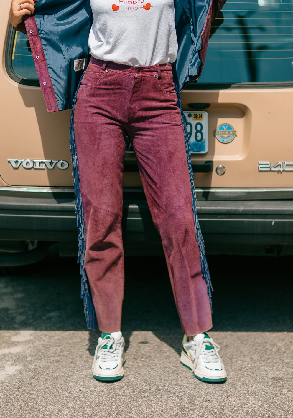 Purple Suede Fringe Pants